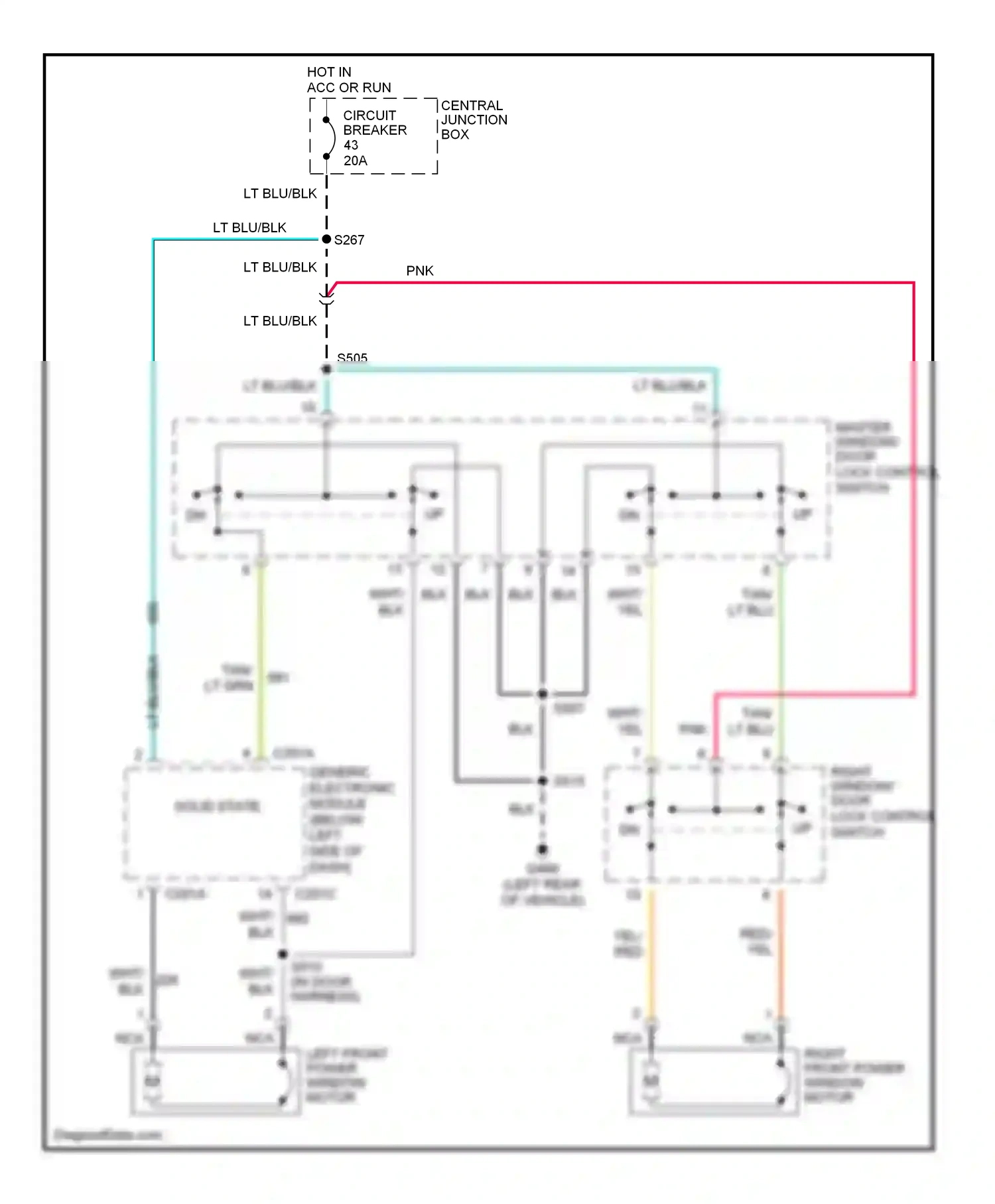 Wiring diagram left front power window motor for Ford Mustang IV facelift (1998-2004) (2 of 2)