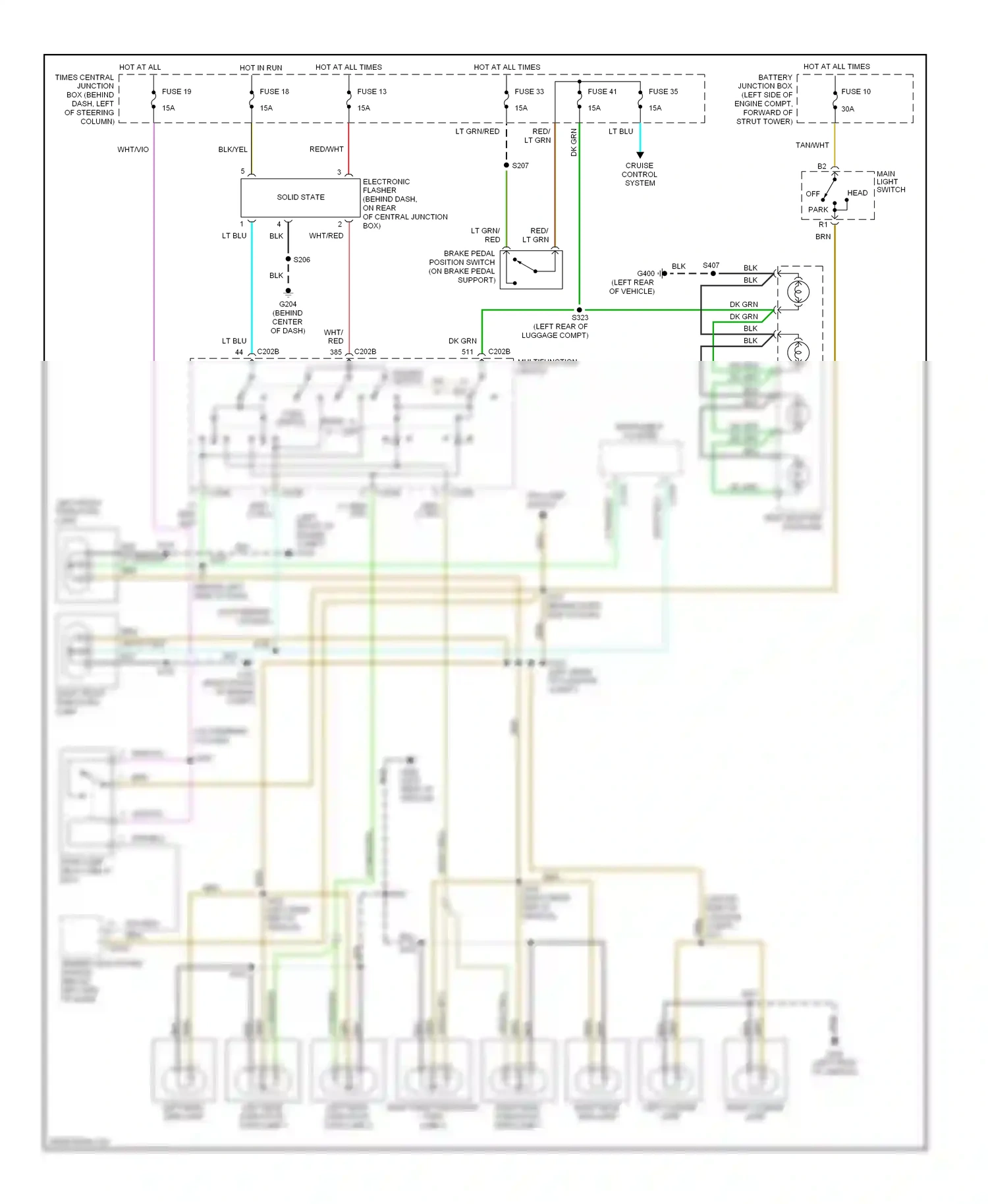 Wiring diagram main light switch for Ford Mustang IV facelift (1998-2004) (2 of 6)