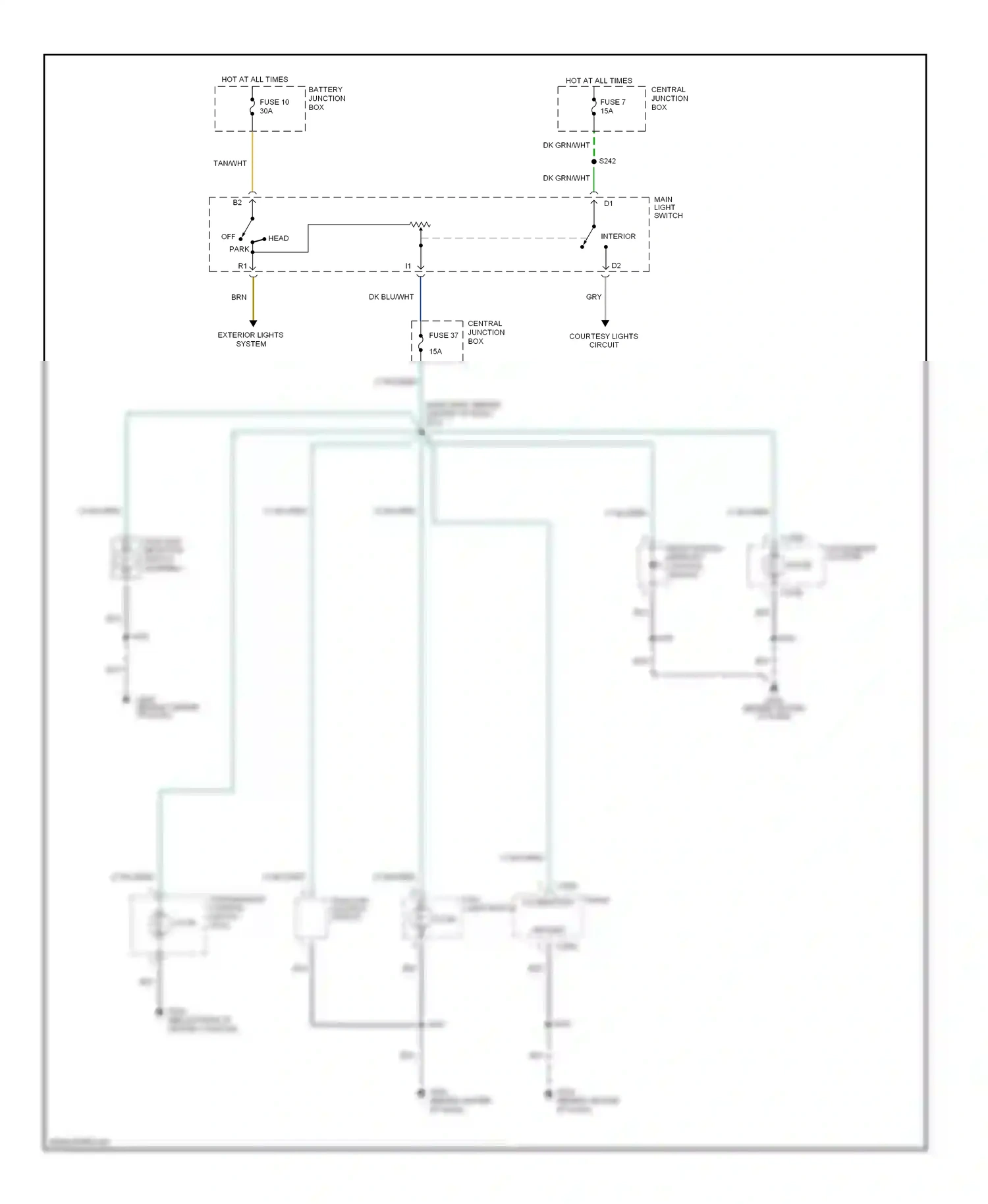 Wiring diagram rear window defrost control switch for Ford Mustang IV facelift (1998-2004) (2 of 3)