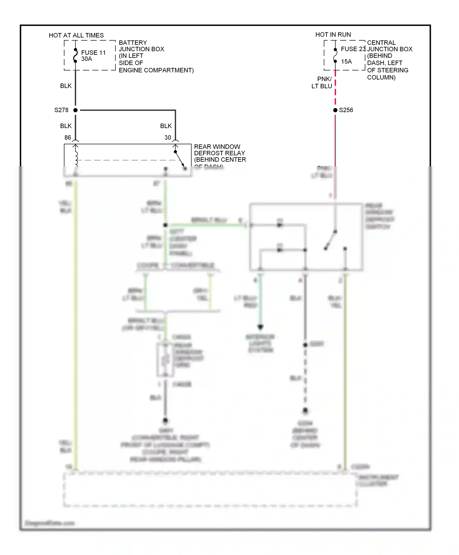 Wiring diagram rear window defrost switch for Ford Mustang IV facelift (1998-2004) (1 of 1)