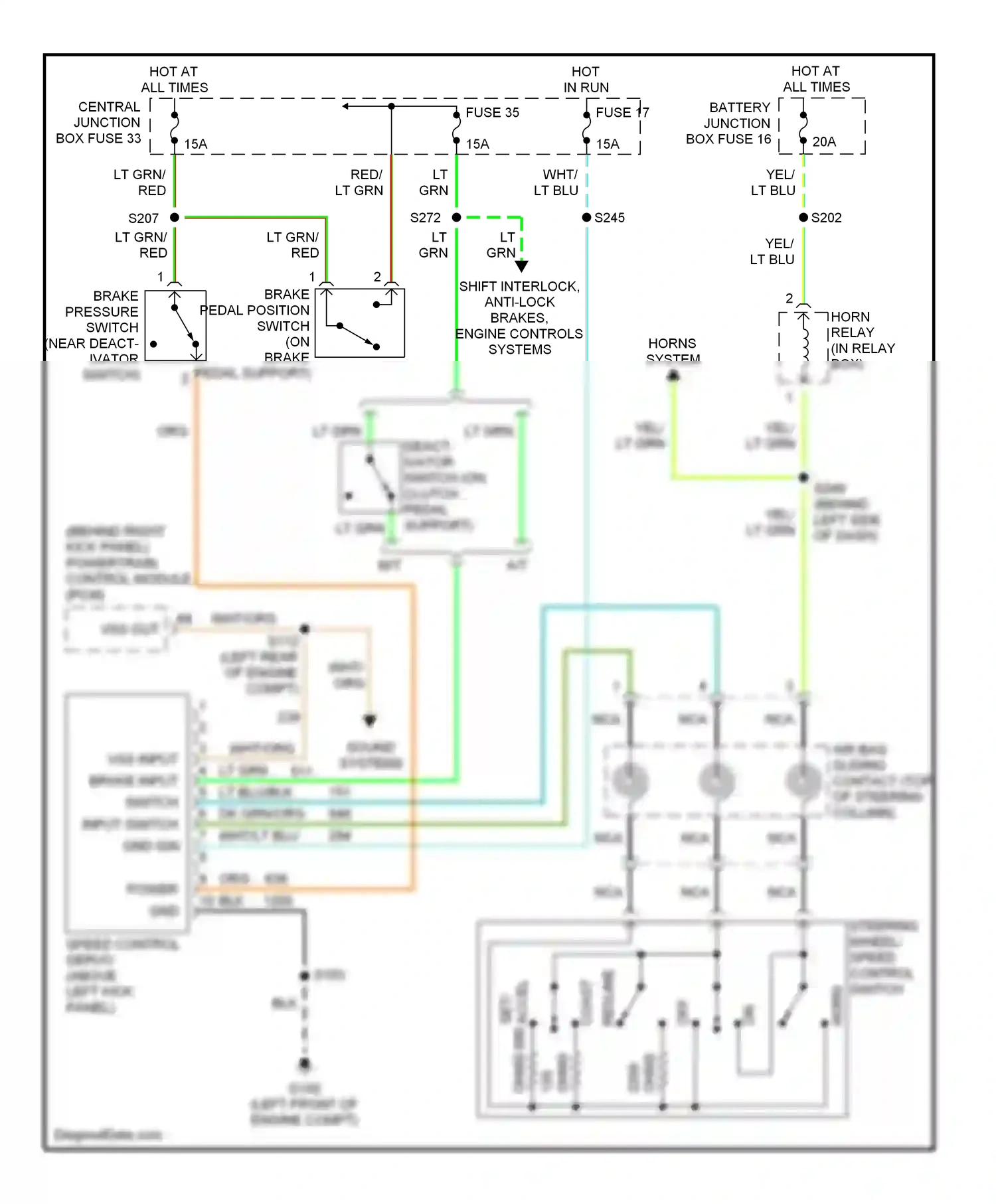 Wiring diagram shift interlock, anti-lock brakes, engine controls systems for Ford Mustang IV facelift (1998-2004) (1 of 1)