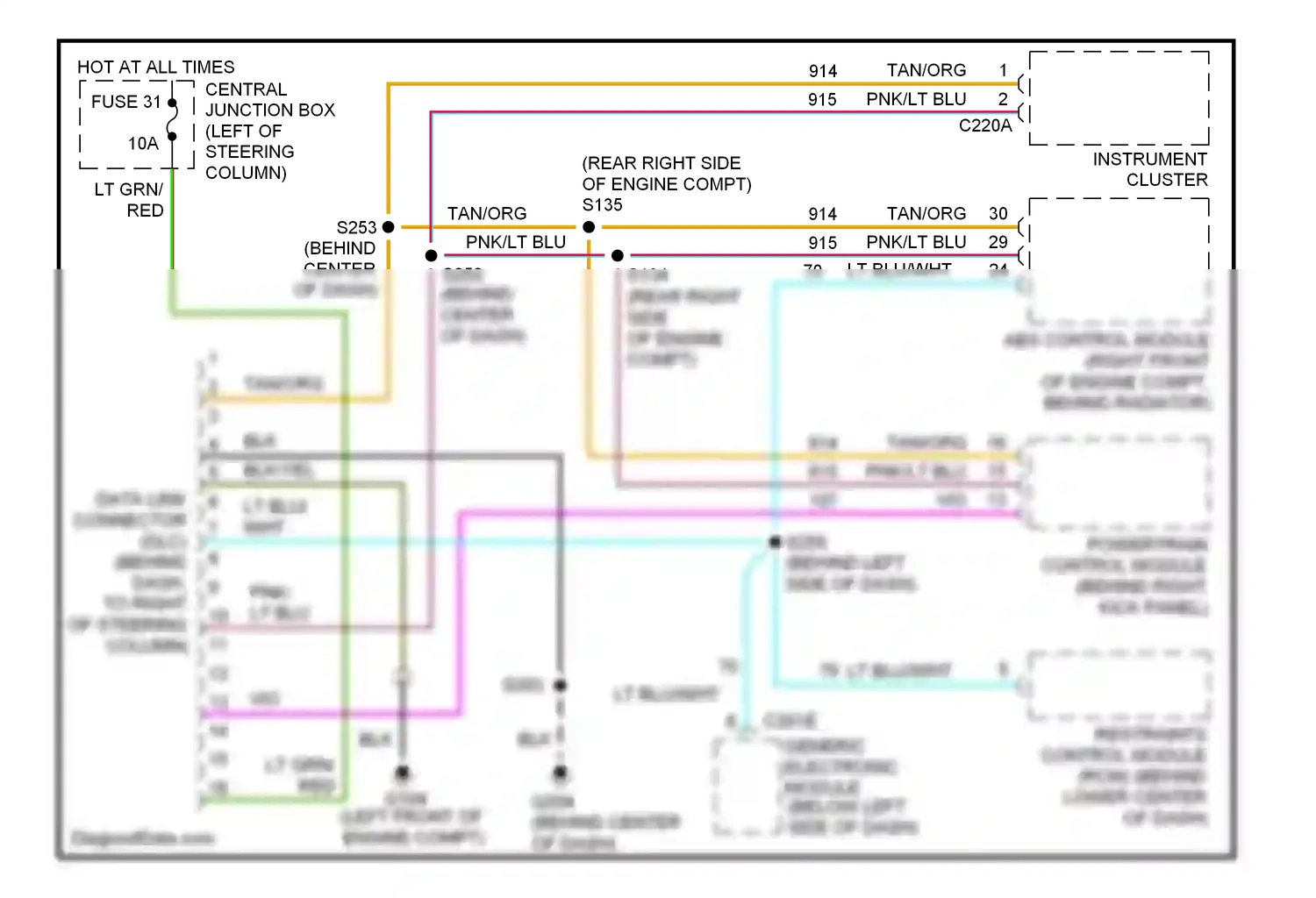 Wiring diagram tan/org for Ford Mustang IV facelift (1998-2004) (4 of 7)