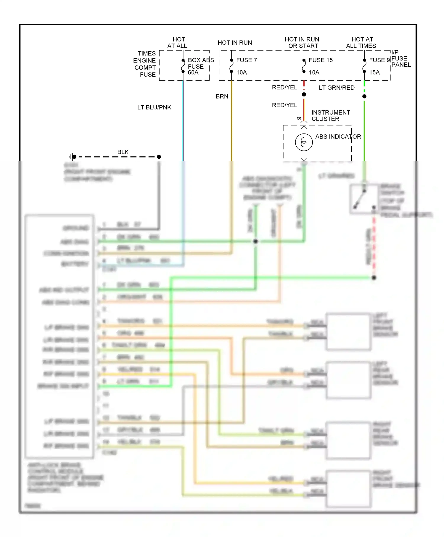 Wiring diagram abs indicator for Ford Mustang IV (1993-1998) (1 of 1)