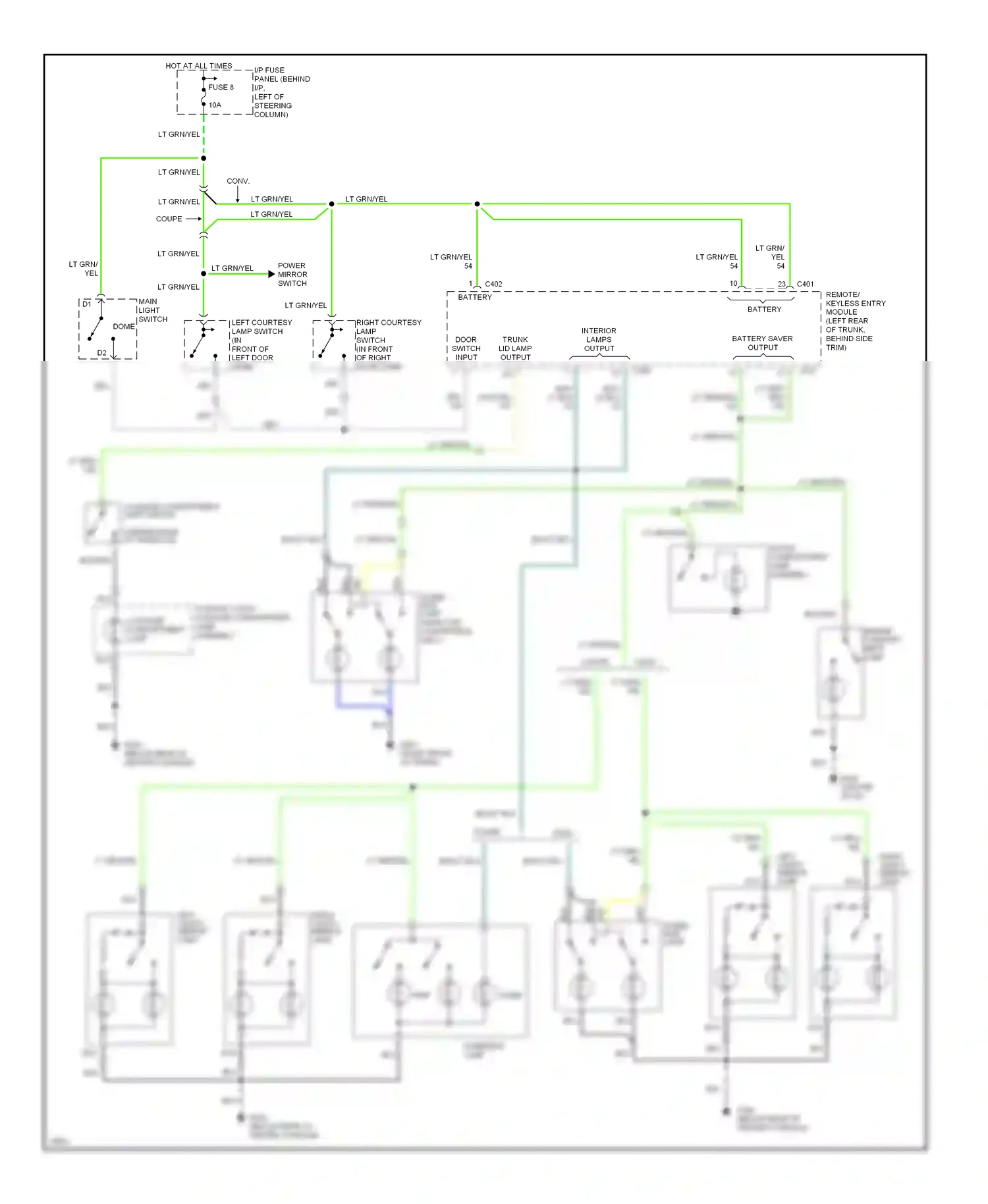 Wiring diagram door switch input for Ford Mustang IV (1993-1998) (1 of 1)
