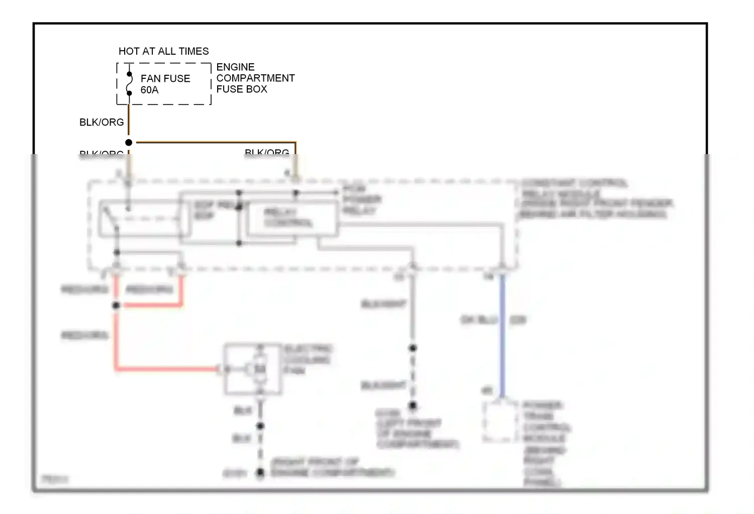 Wiring diagram engine compartment fuse box for Ford Mustang IV (1993-1998) (2 of 11)