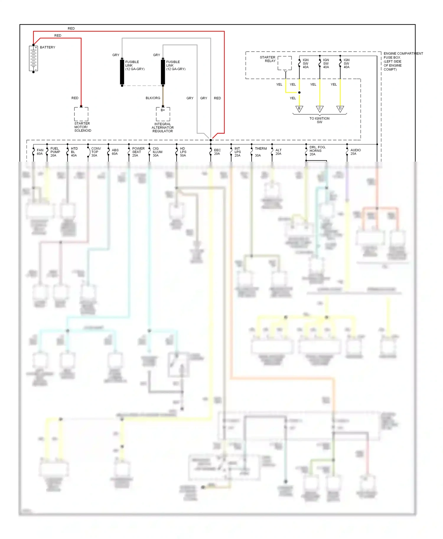 Wiring diagram engine compt. fuse box for Ford Mustang IV (1993-1998) (2 of 2)