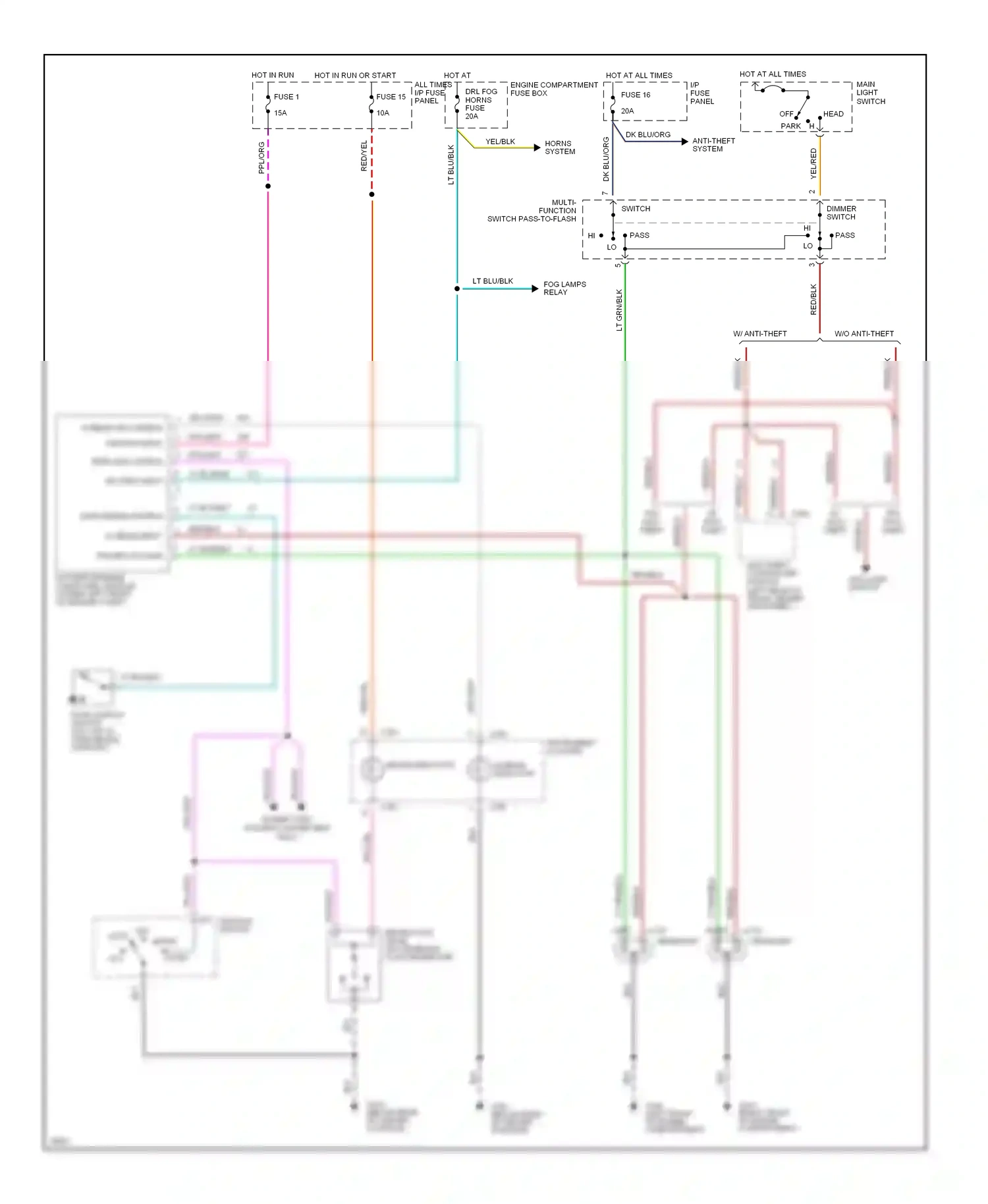 Wiring diagram ignition switch for Ford Mustang IV (1993-1998) (3 of 8)