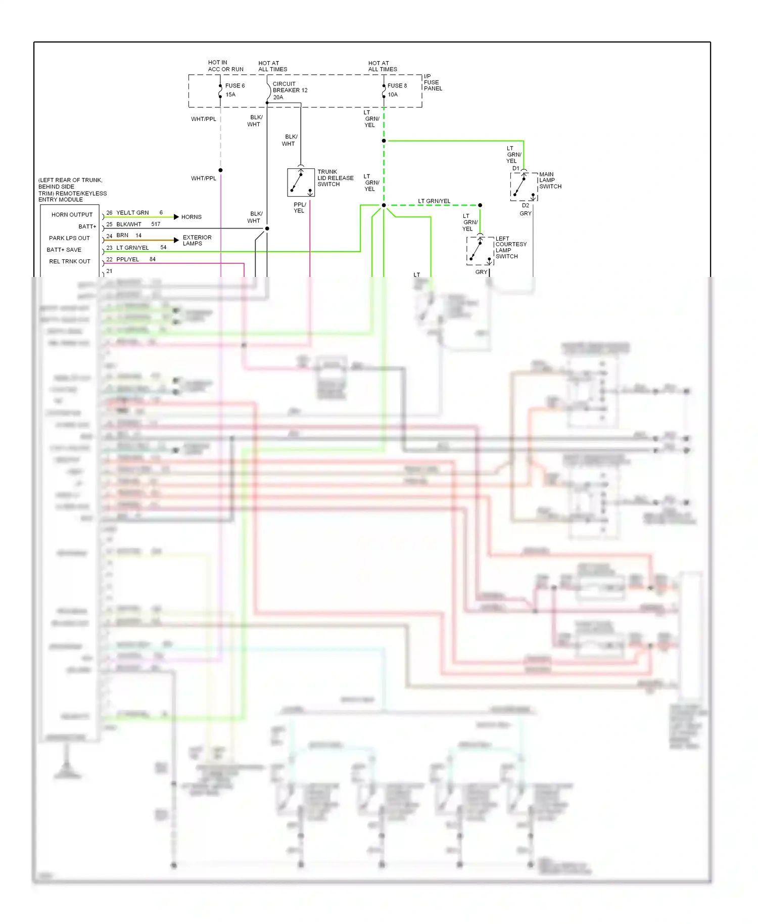 Wiring diagram trunk lid release switch for Ford Mustang IV (1993-1998) (1 of 2)