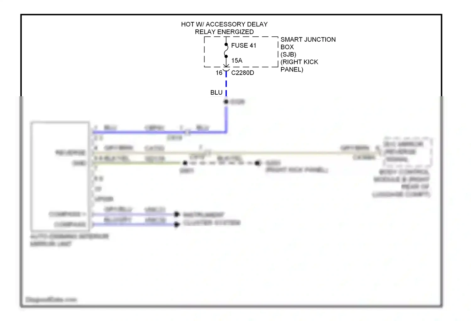 Wiring diagram e/c mirror reverse signal for Ford Mustang V facelift 2 (2012-2014) (2 of 5)