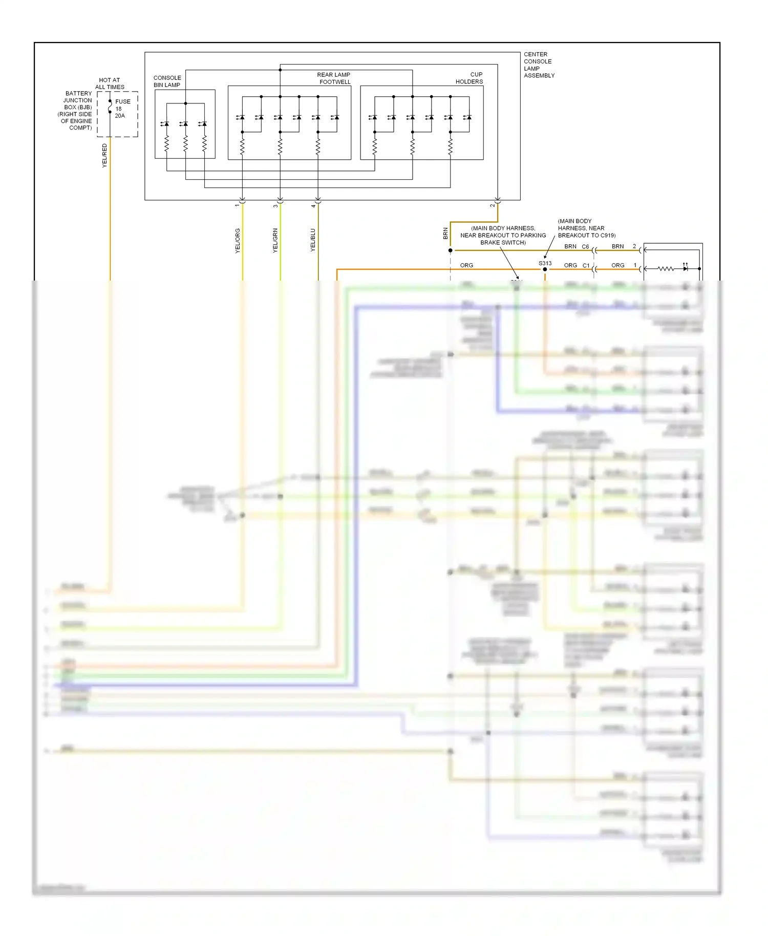 Wiring diagram cup holders for Ford Mustang V facelift (2009-2014) (1 of 1)