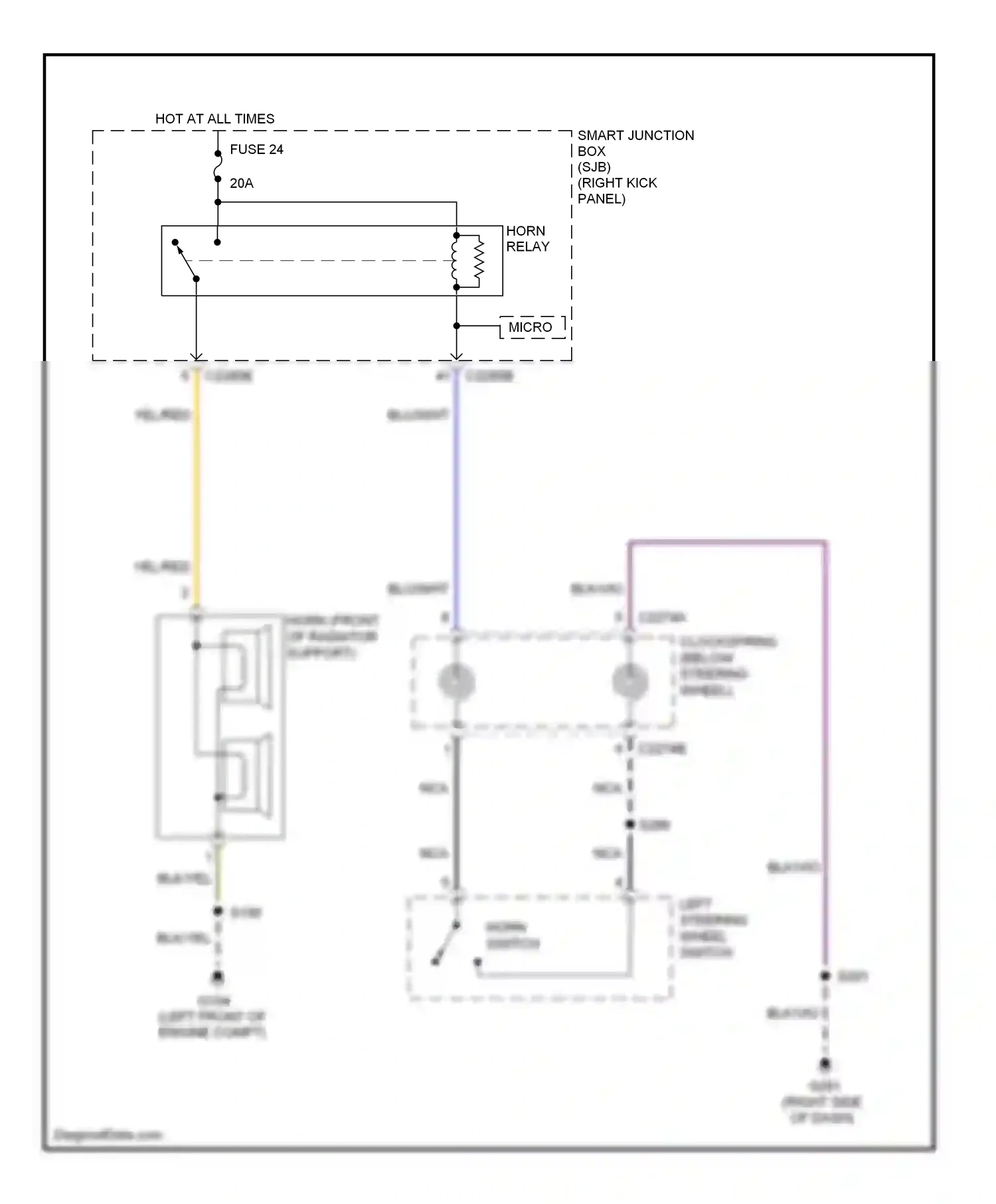 Wiring diagram horn switch for Ford Mustang V facelift (2009-2014) (2 of 2)