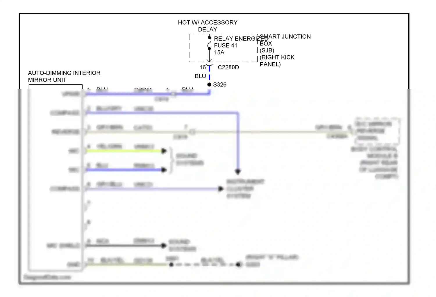 Wiring diagram sound systems for Ford Mustang V facelift (2009-2014) (2 of 3)