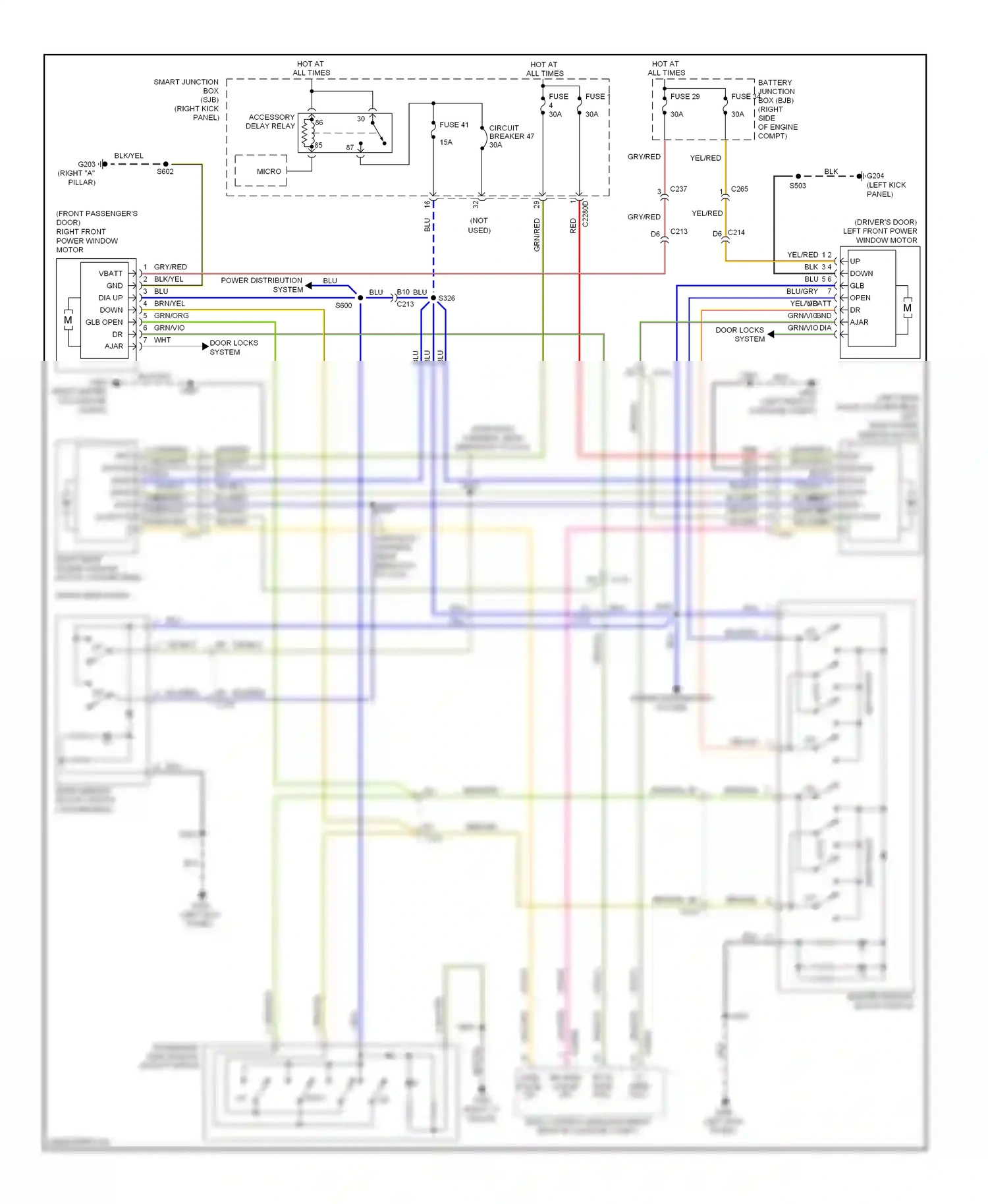 Wiring diagram window motor for Ford Mustang V facelift (2009-2014) (1 of 1)