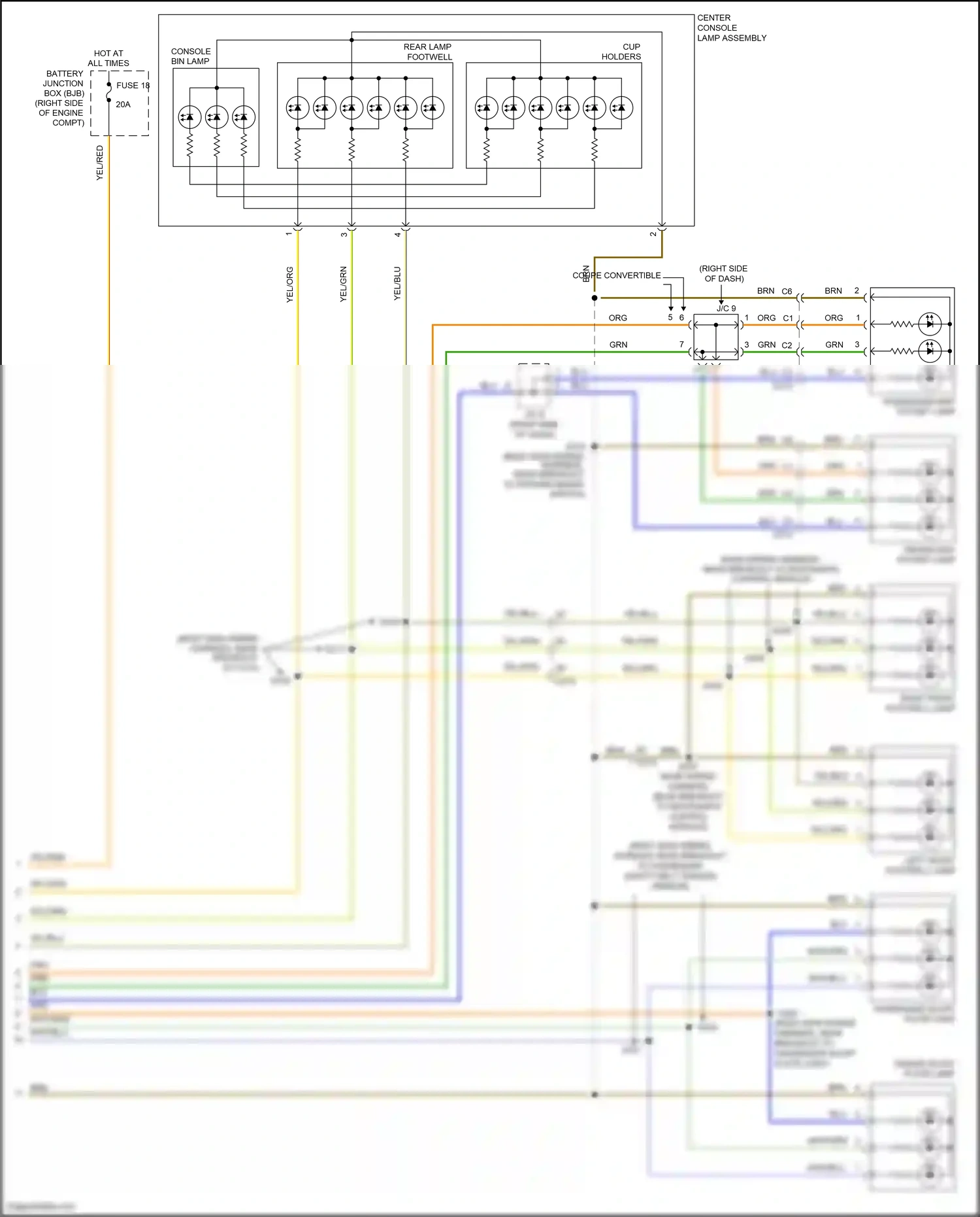 Wiring diagram cup holders for Ford Mustang V facelift 2 (2012-2014) (1 of 1)