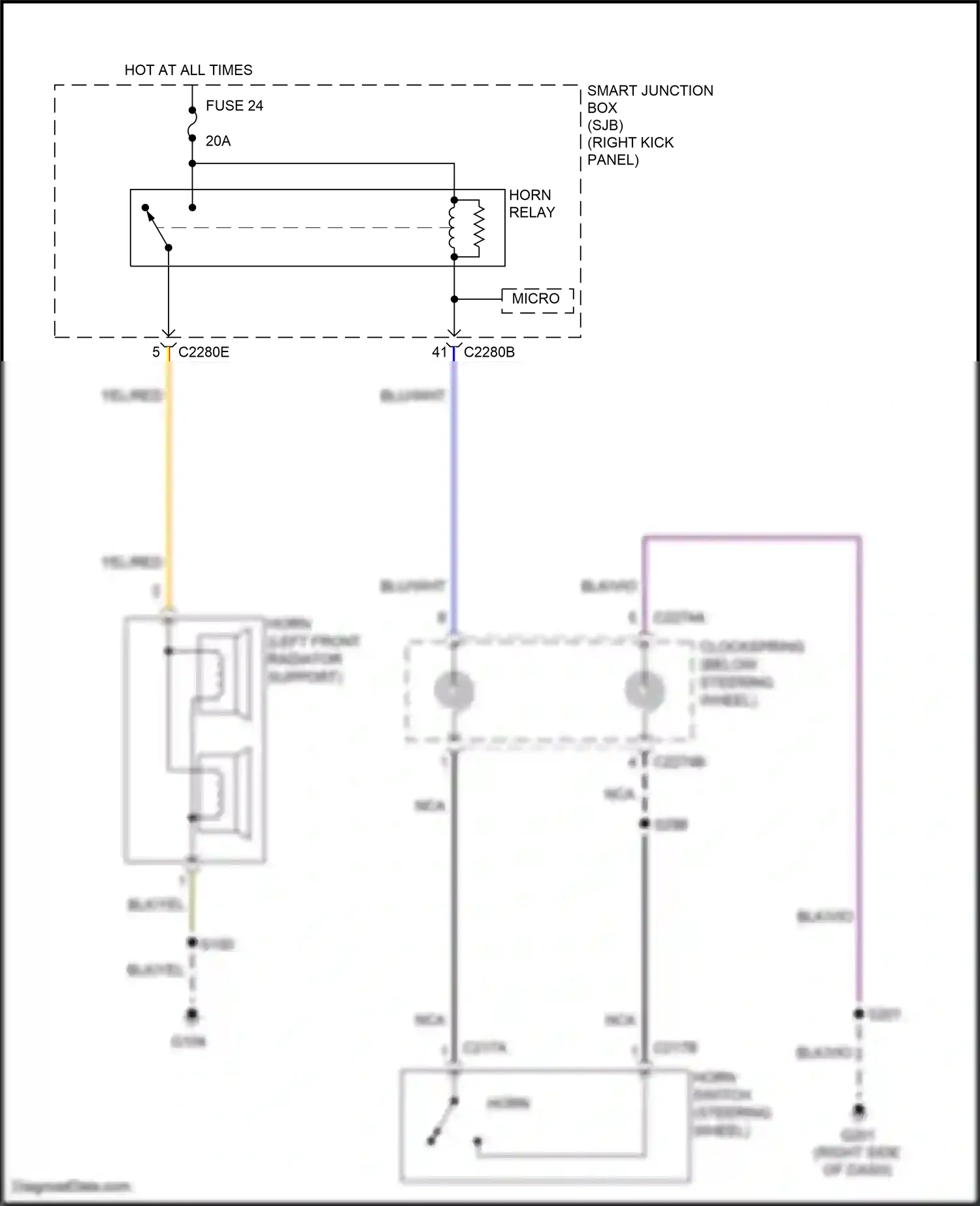 Wiring diagram horn switch for Ford Mustang V facelift 2 (2012-2014) (2 of 2)