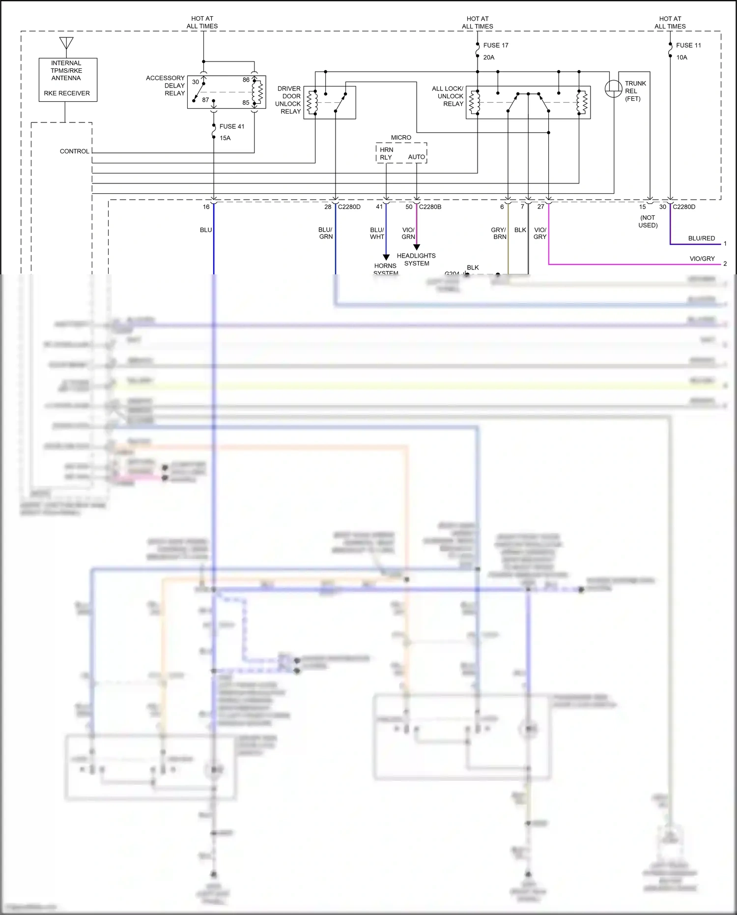Wiring diagram passenger side door lock switch for Ford Mustang V facelift 2 (2012-2014) (1 of 4)