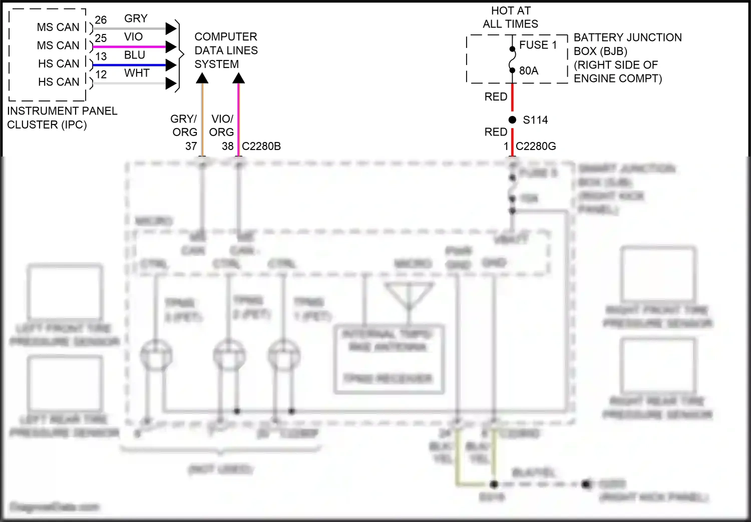 Wiring diagram right front tire pressure sensor for Ford Mustang V facelift 2 (2012-2014) (1 of 1)