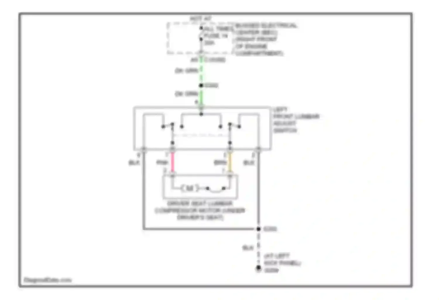 Wiring diagram left front lumbar adjust switch for Ford Mustang V (2004-2009)