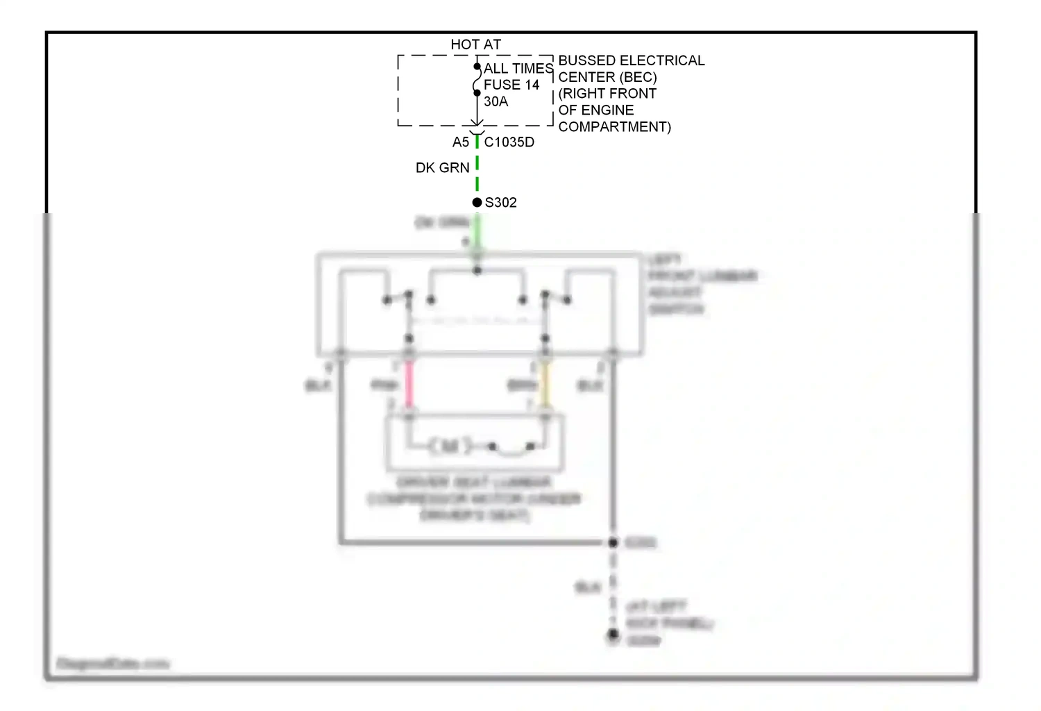 Wiring diagram left front lumbar adjust switch for Ford Mustang V (2004-2009) (2 of 2)