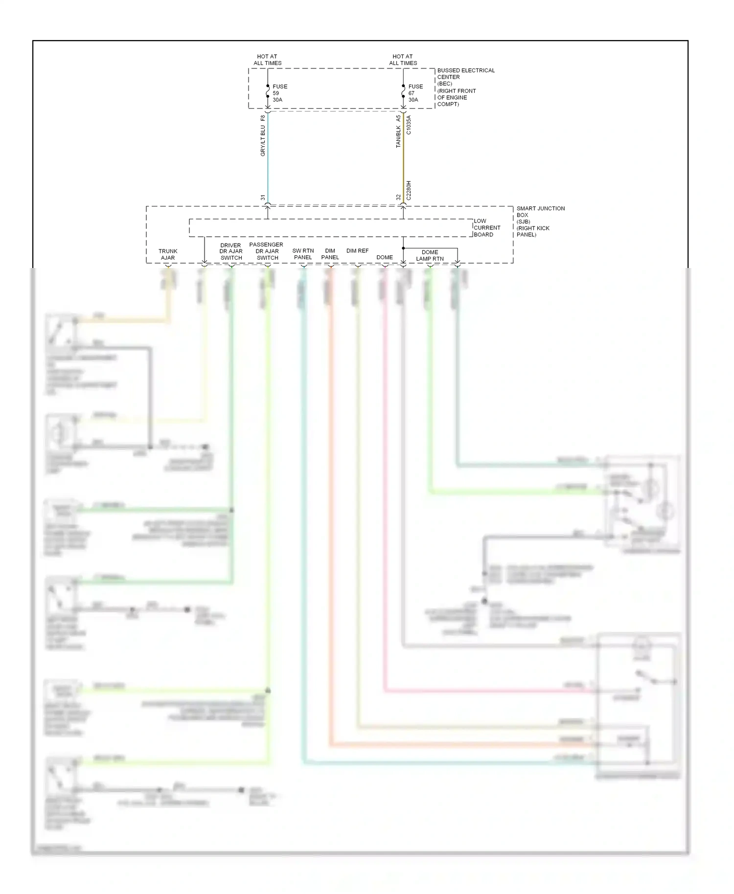 Wiring diagram overhead console for Ford Mustang V (2004-2009) (2 of 8)