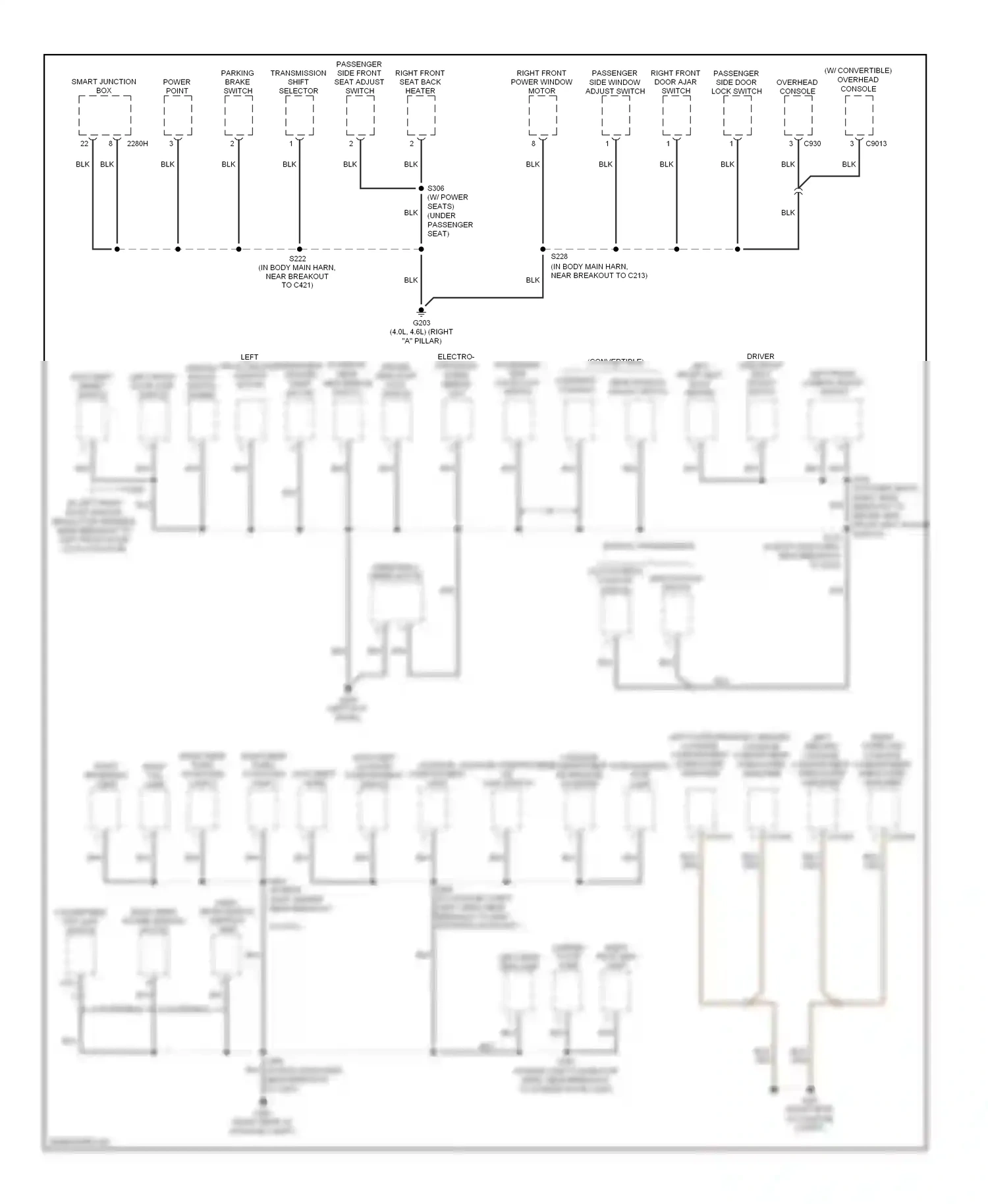Wiring diagram right front power window motor for Ford Mustang V (2004-2009) (2 of 2)