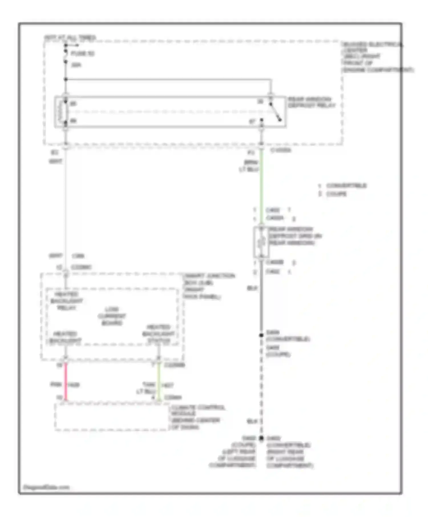 Wiring diagram rear window defrost relay for Ford Mustang V (2004-2009)