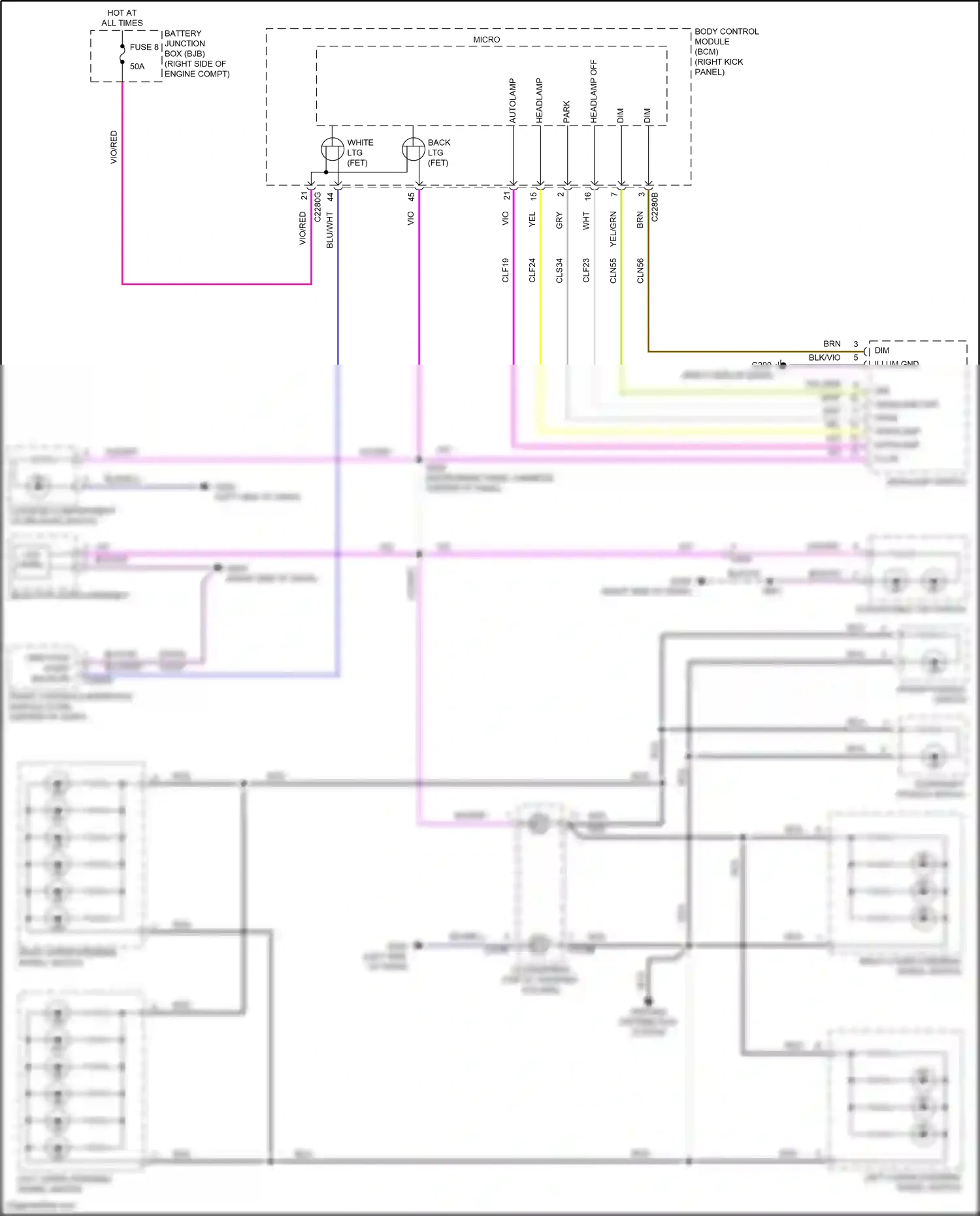 Wiring diagram dim + for Ford Mustang VI facelift (2017-2023) (3 of 3)