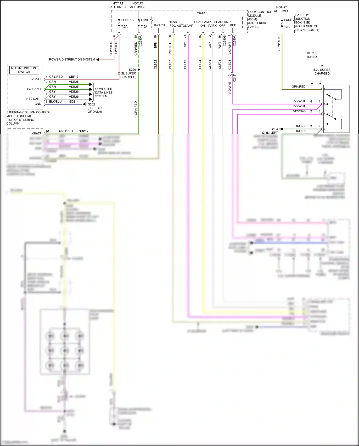 Wiring diagram headlamp switch for Ford Mustang VI facelift (2017-2023) (2 of 6)