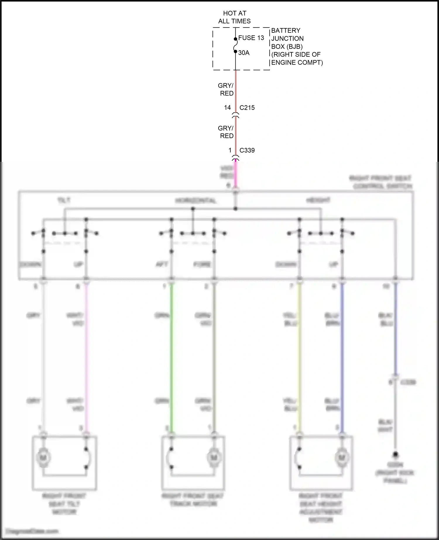Wiring diagram right front seat control switch for Ford Mustang VI facelift (2017-2023) (3 of 3)