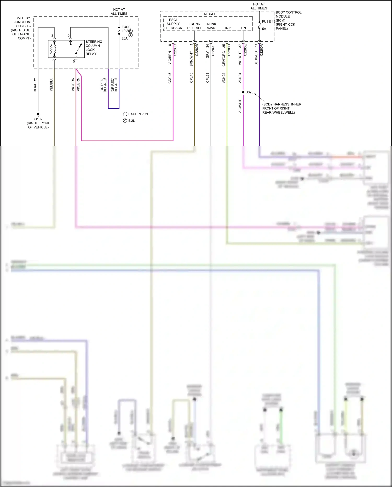 Wiring diagram trunk release for Ford Mustang VI facelift (2017-2023) (2 of 7)