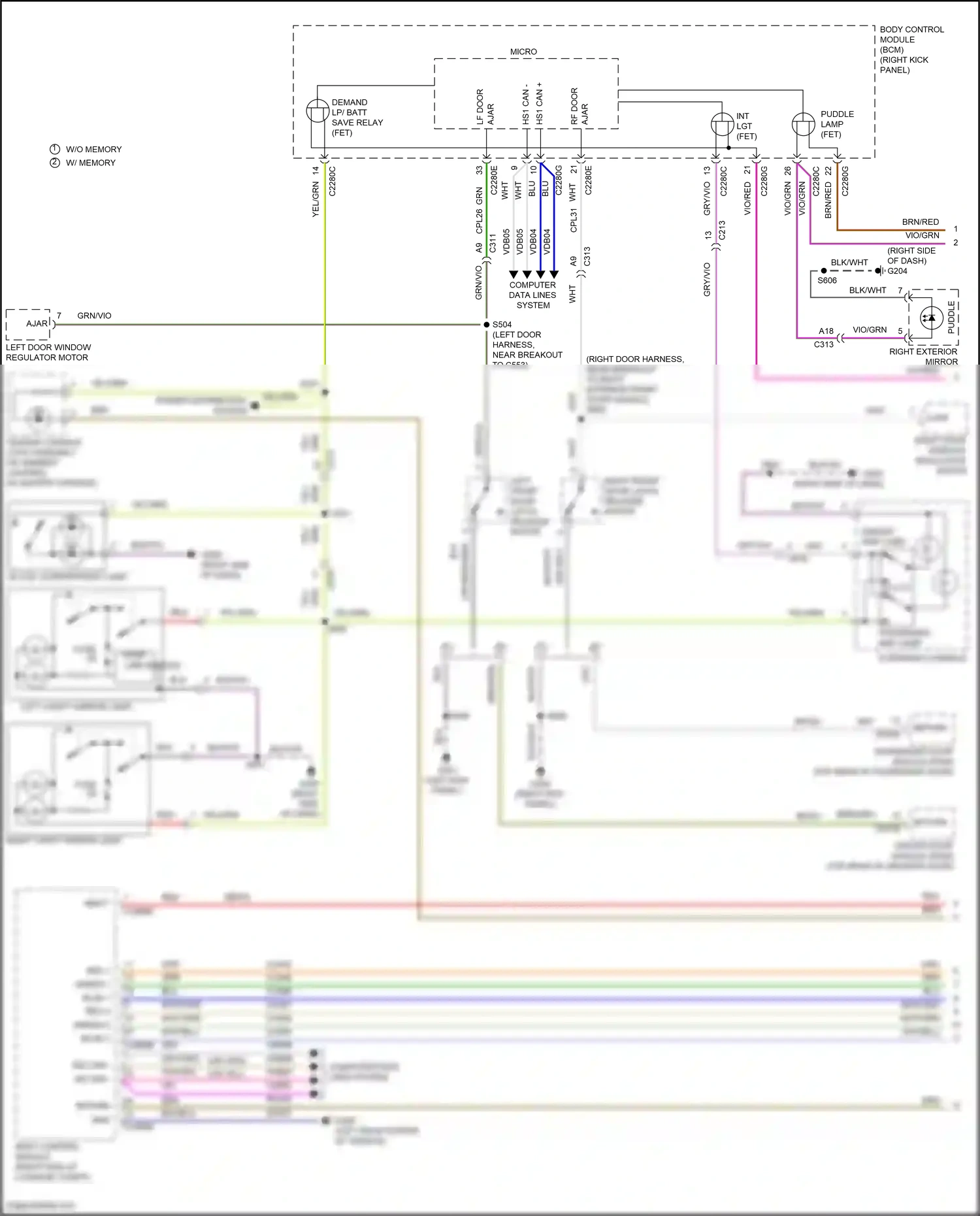 Wiring diagram w/o memory w/ memory for Ford Mustang VI facelift (2017-2023) (1 of 1)