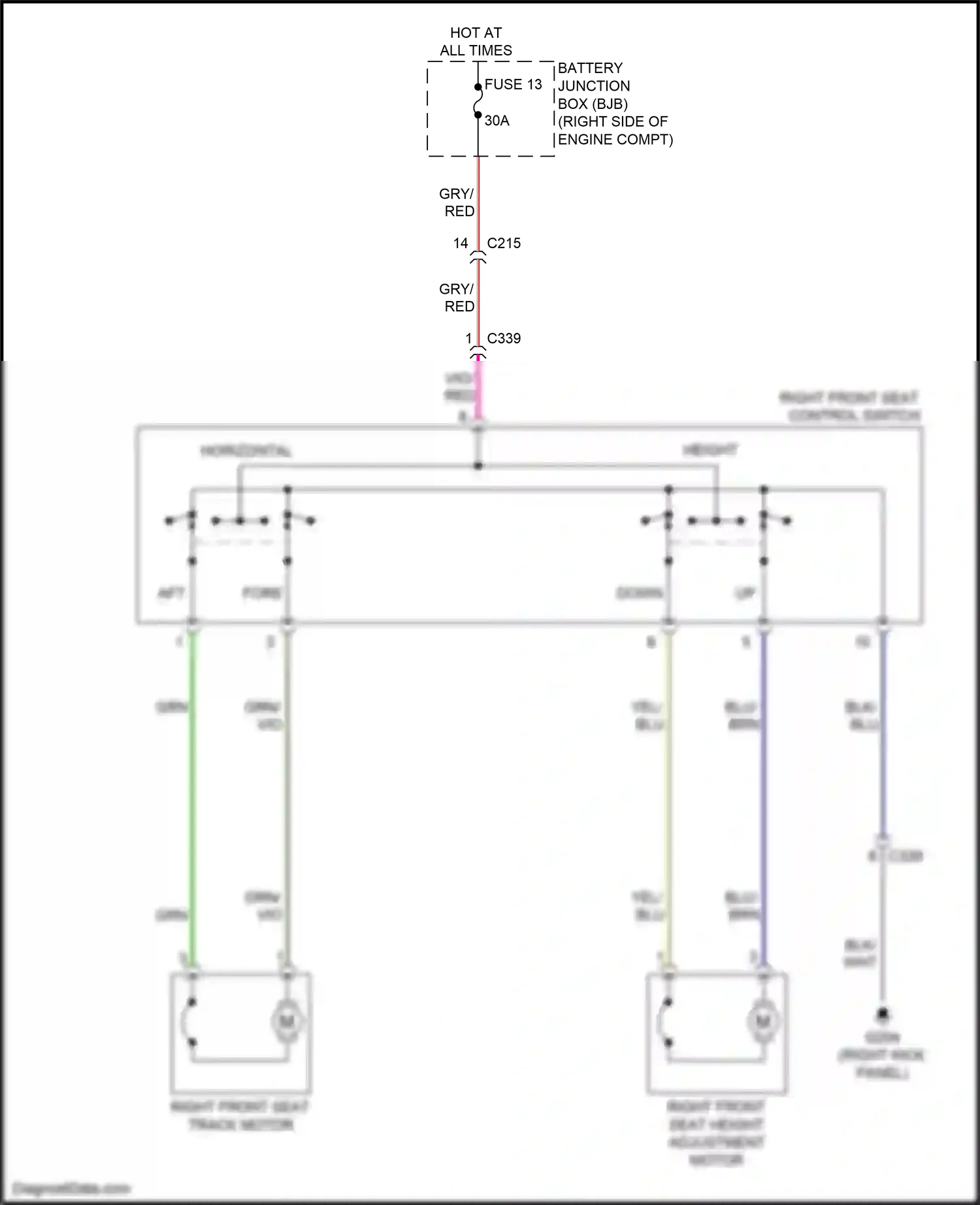 Wiring diagram right front seat control switch for Ford Mustang VII (2022-2024) (3 of 4)