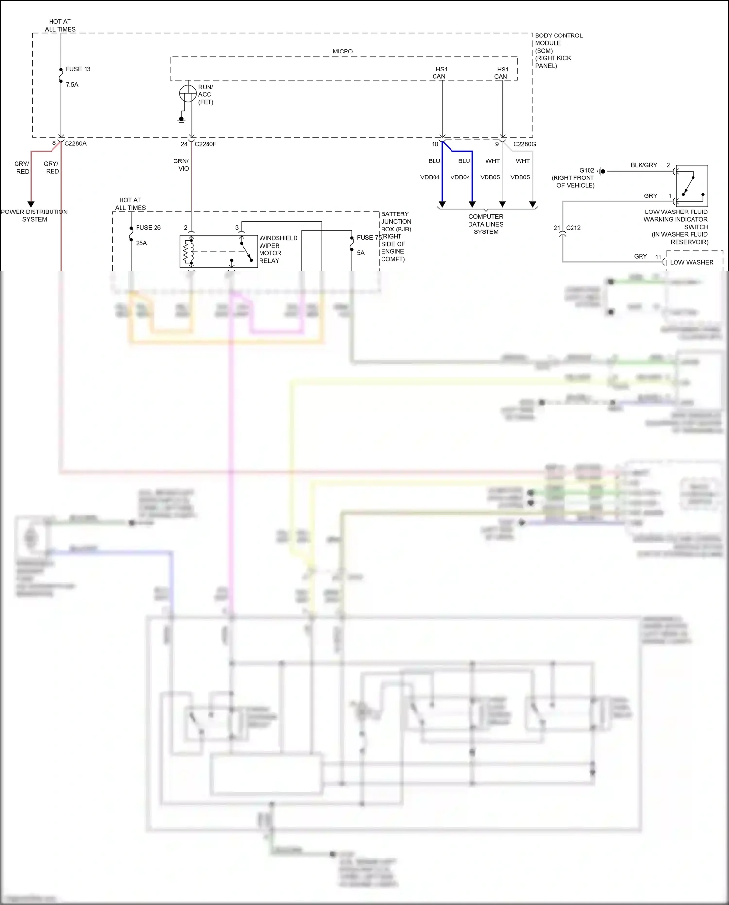 Wiring diagram windshield washer pump for Ford Mustang VII (2022-2024) (2 of 2)