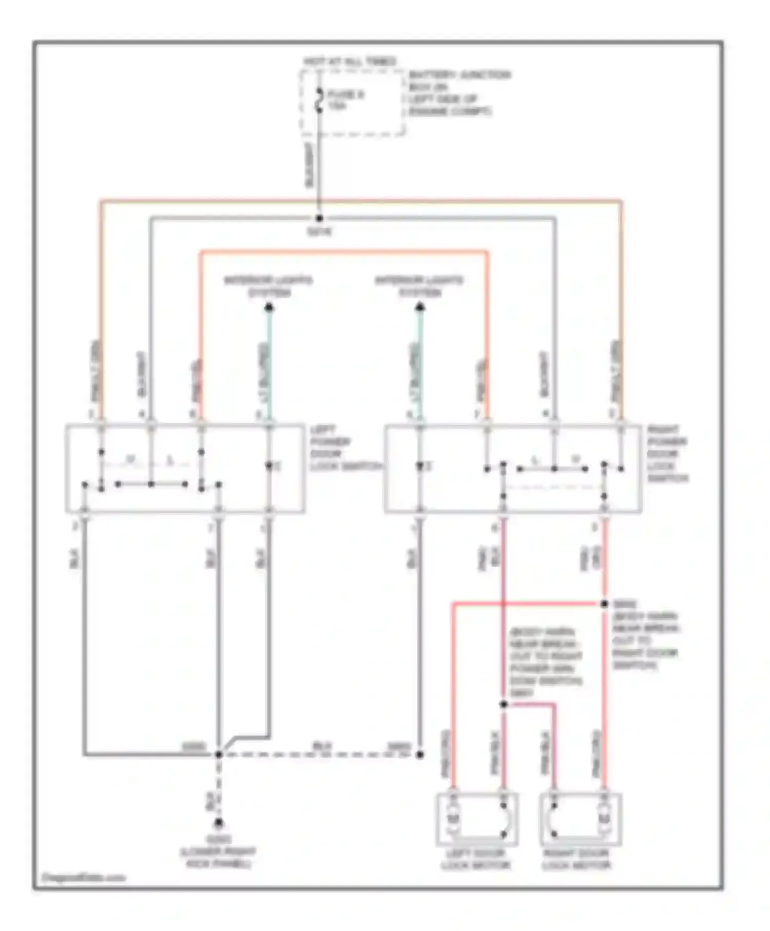 Wiring diagram left power door lock switch for Ford Pickup F250 Super Duty  (1999-1999) (1 of 6)