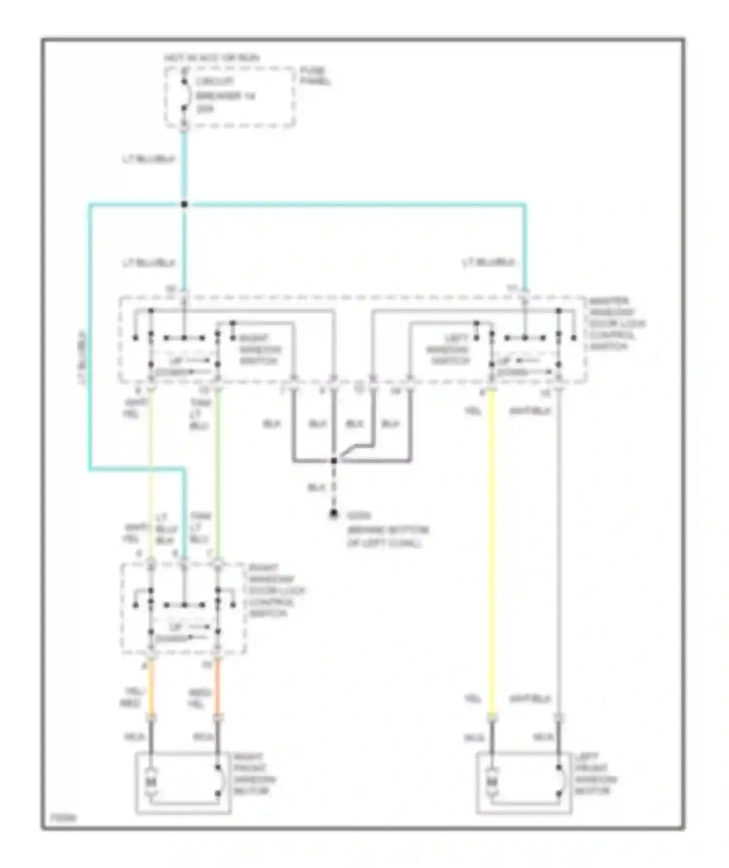 Pickup F250 Ford  (1996-1999): Power window circuit, without crew cab