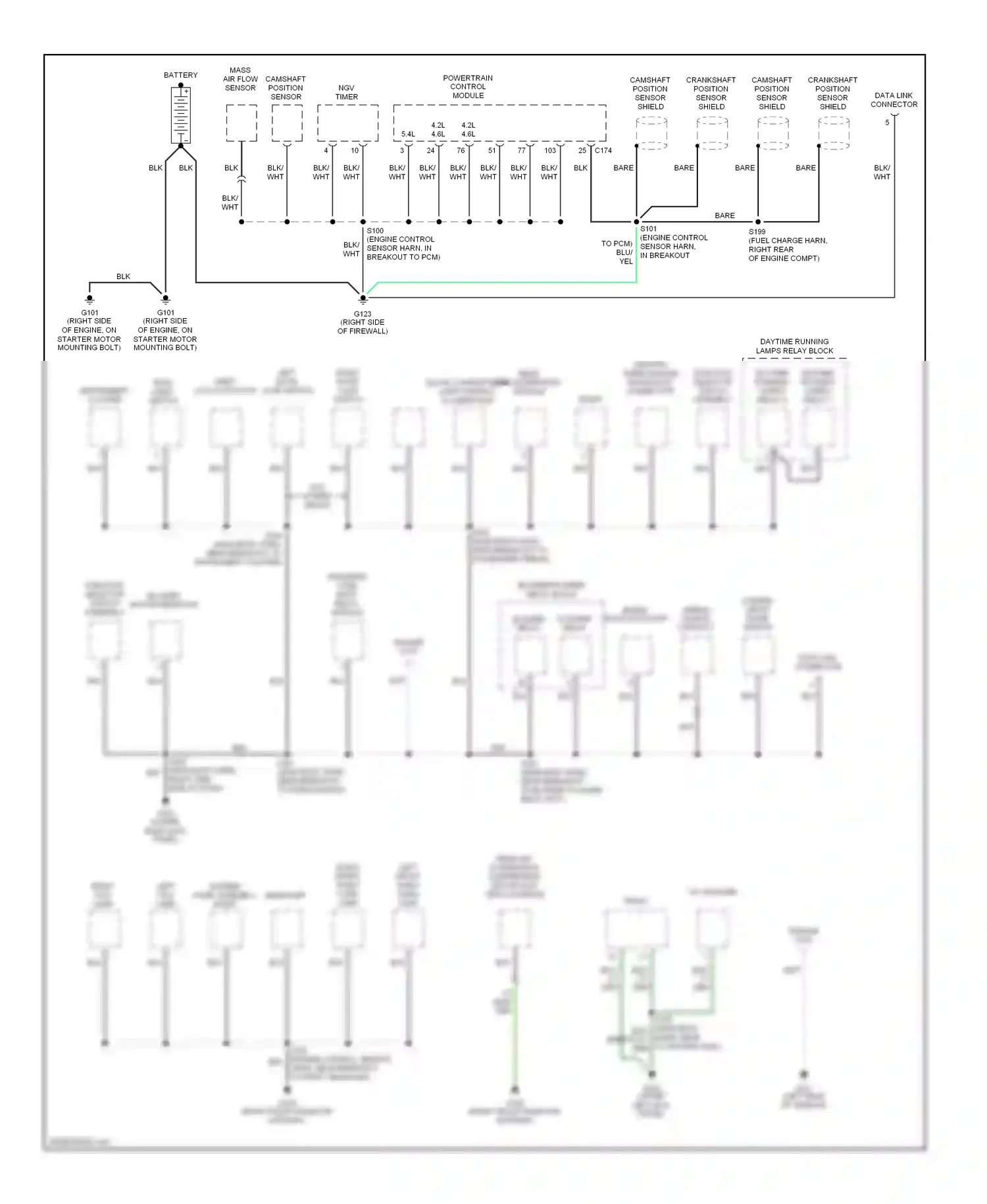 Ford Pickup F250  (1996-1999) function selector switch assembly wiring diagram  (1 of 2)