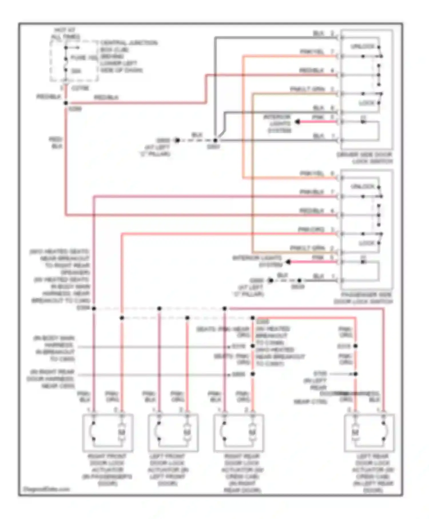 Pickup F350 Super Duty Ford  (1999-2012): Power door locks circuit, without keyless entry