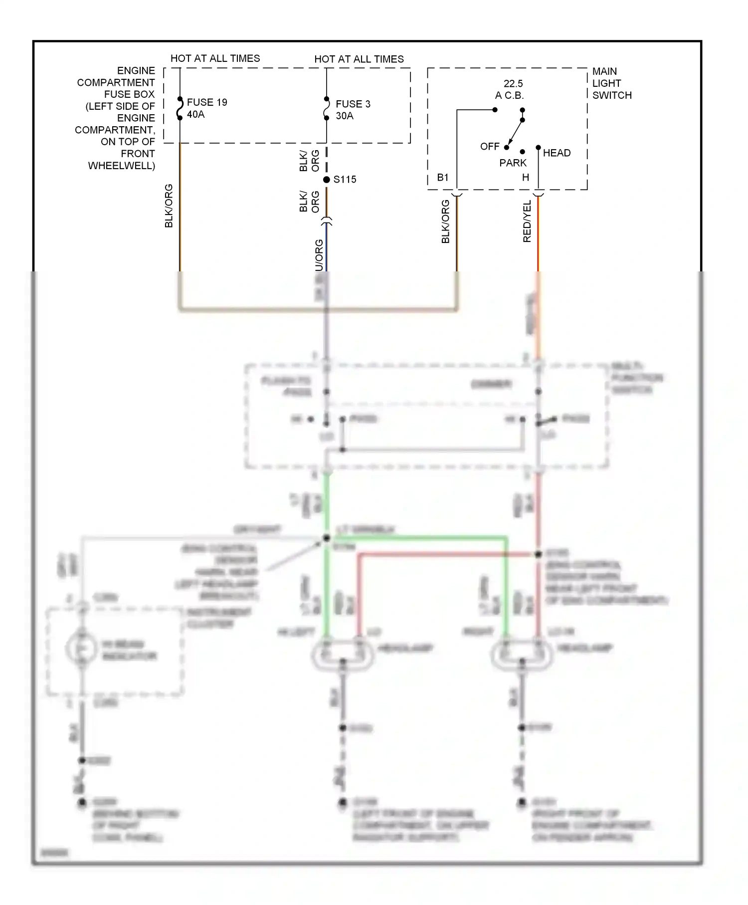 Ford Pickup F350  (1996-1997) multi- function switch dimmer wiring diagram  (2 of 2)