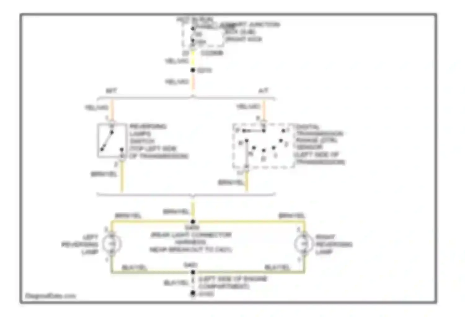 Wiring diagram reversing lamps switch for Ford Ranger II facelift (2009-2011)