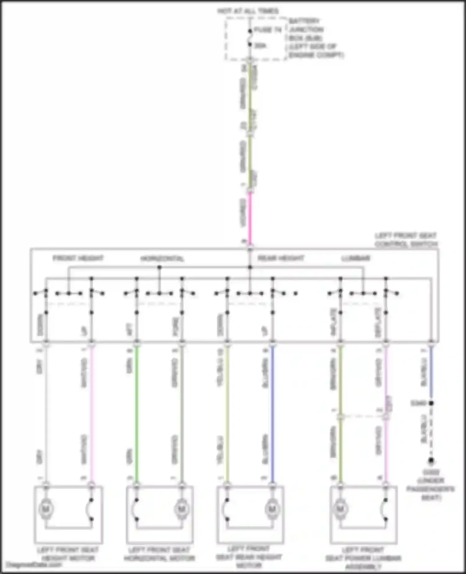 Wiring diagram left front seat control switch for Ford Ranger T6 facelift 2 (2019-2022) (1 of 3)