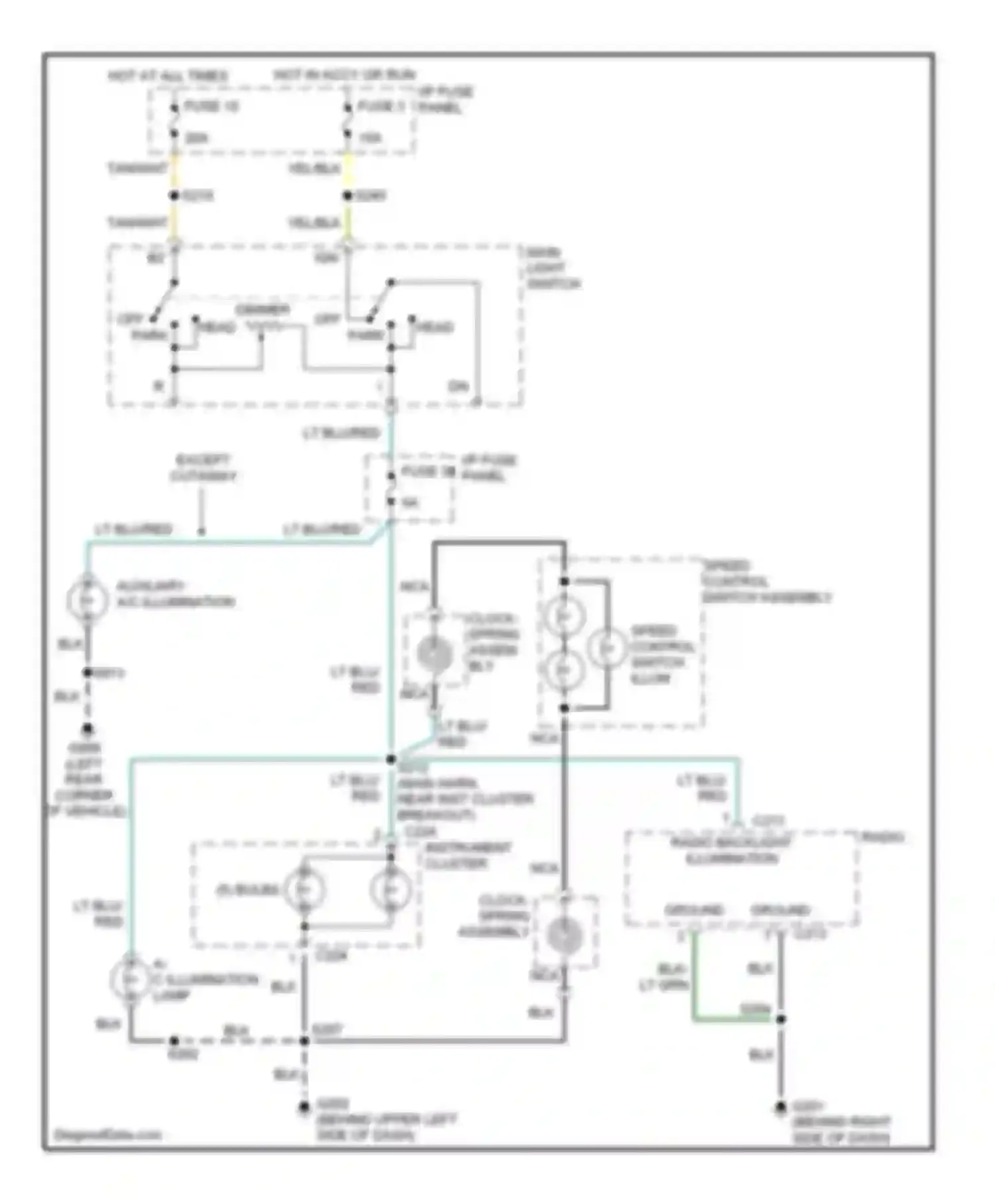 RV Cutaway E350 Ford  (1997-1998): Instrument illumination circuit