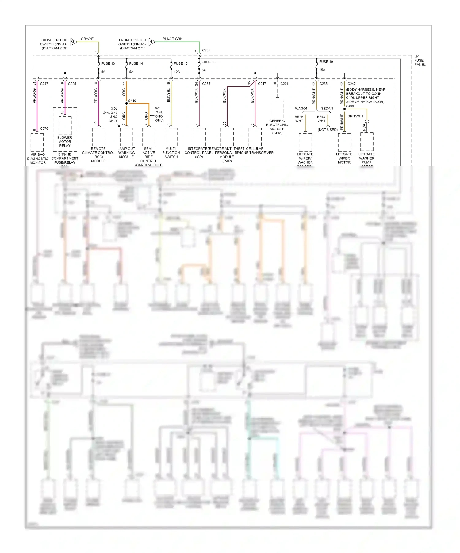 Wiring diagram cellular phone transceiver for Ford Taurus III (1995-1999) (2 of 2)