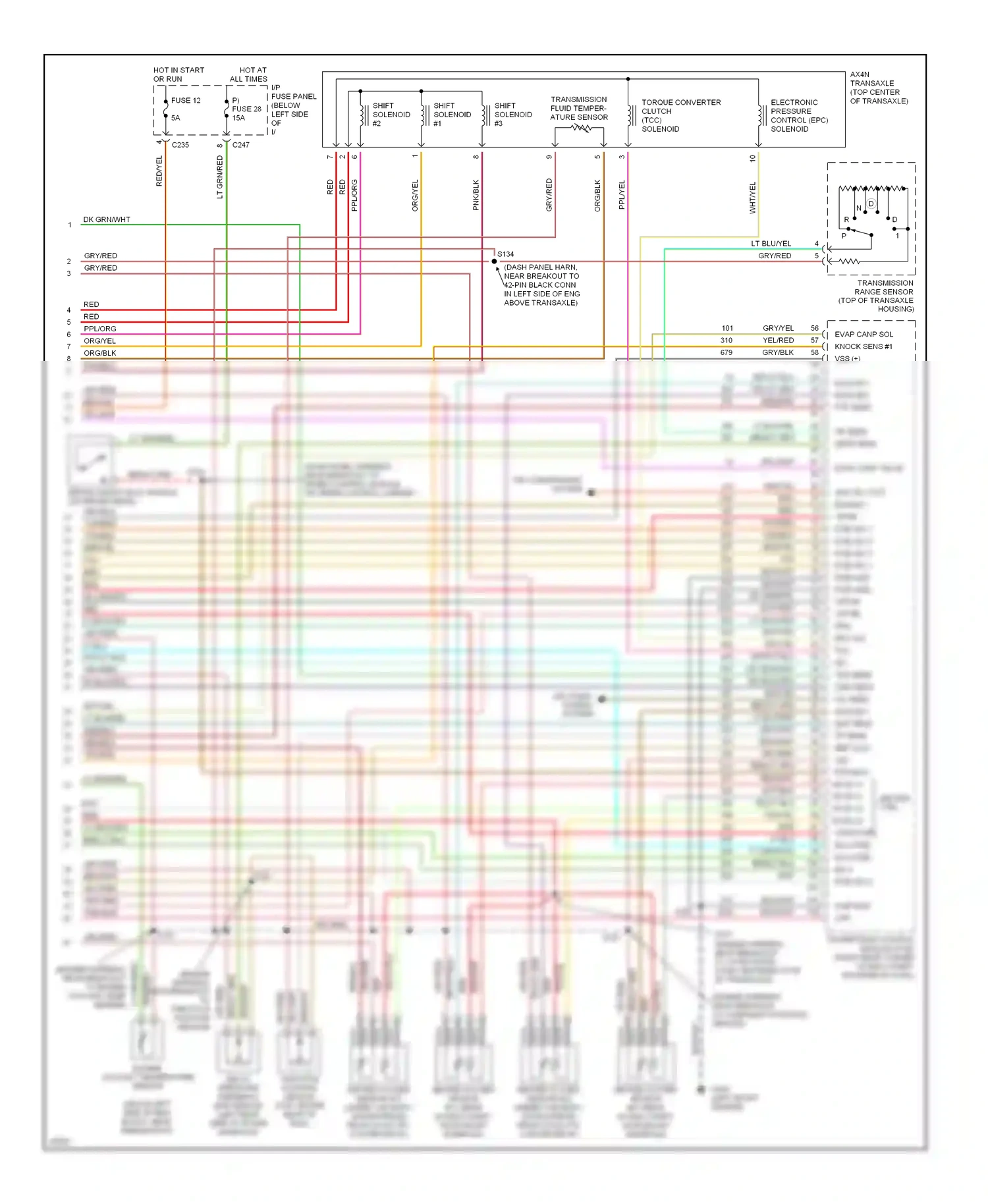 Wiring diagram dk grn/ppl for Ford Taurus III (1995-1999) (7 of 7)