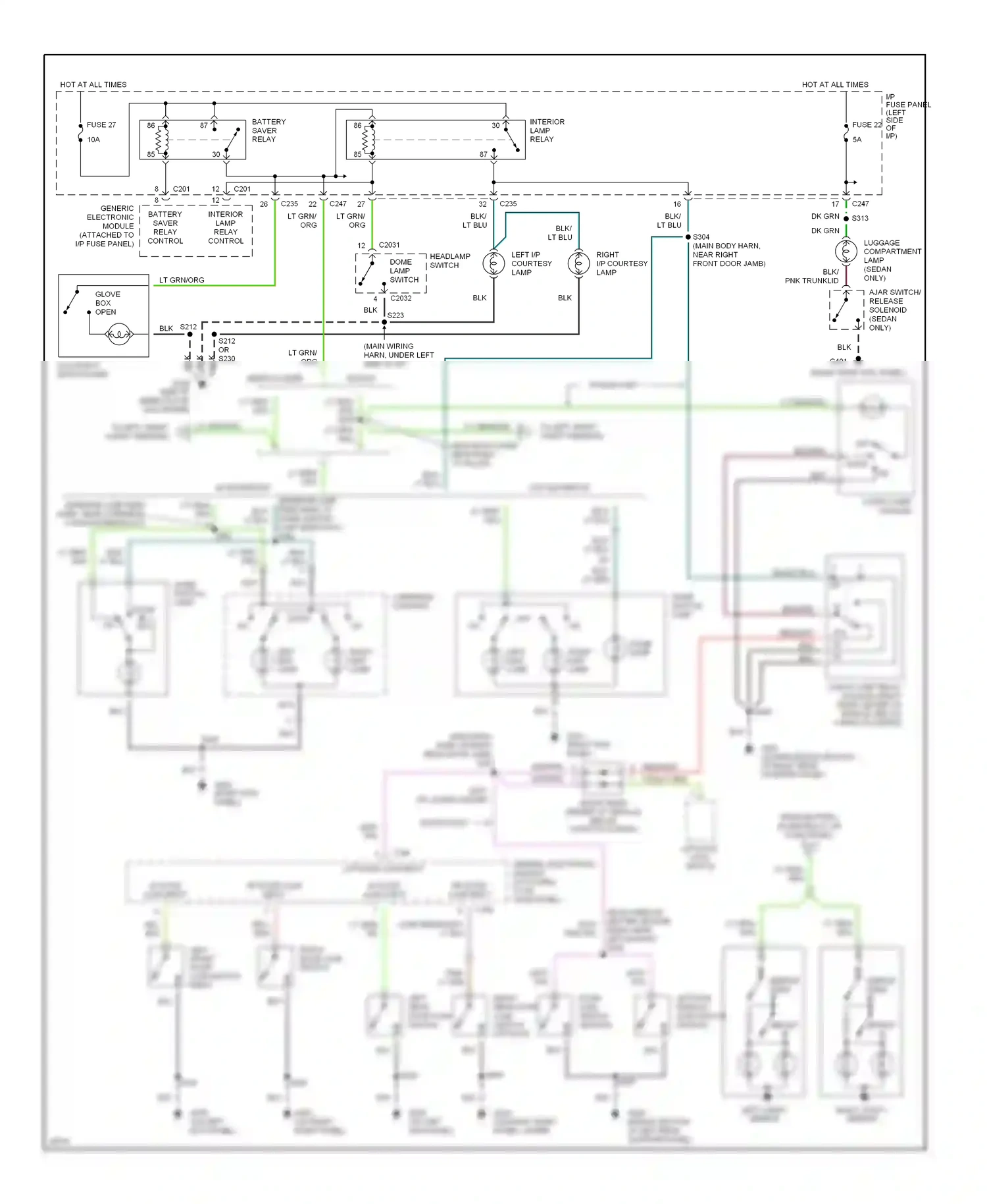Wiring diagram dome lamp for Ford Taurus III (1995-1999) (1 of 1)