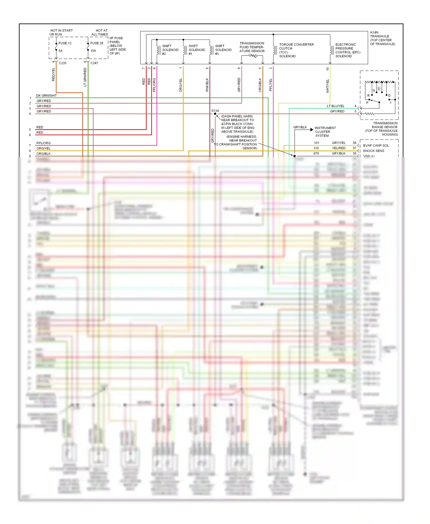 Wiring diagram instrument cluster system for Ford Taurus III (1995-1999) (3 of 4)