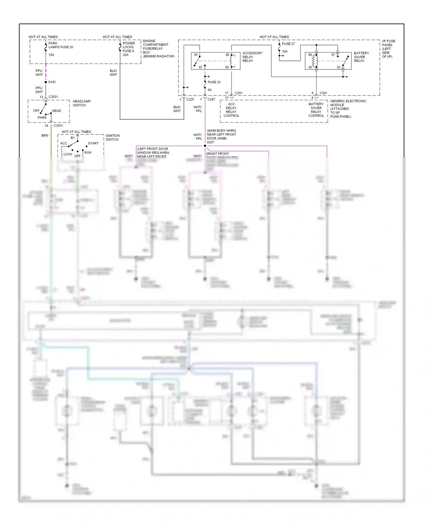 Wiring diagram left master door lock switch for Ford Taurus III (1995-1999) (1 of 2)
