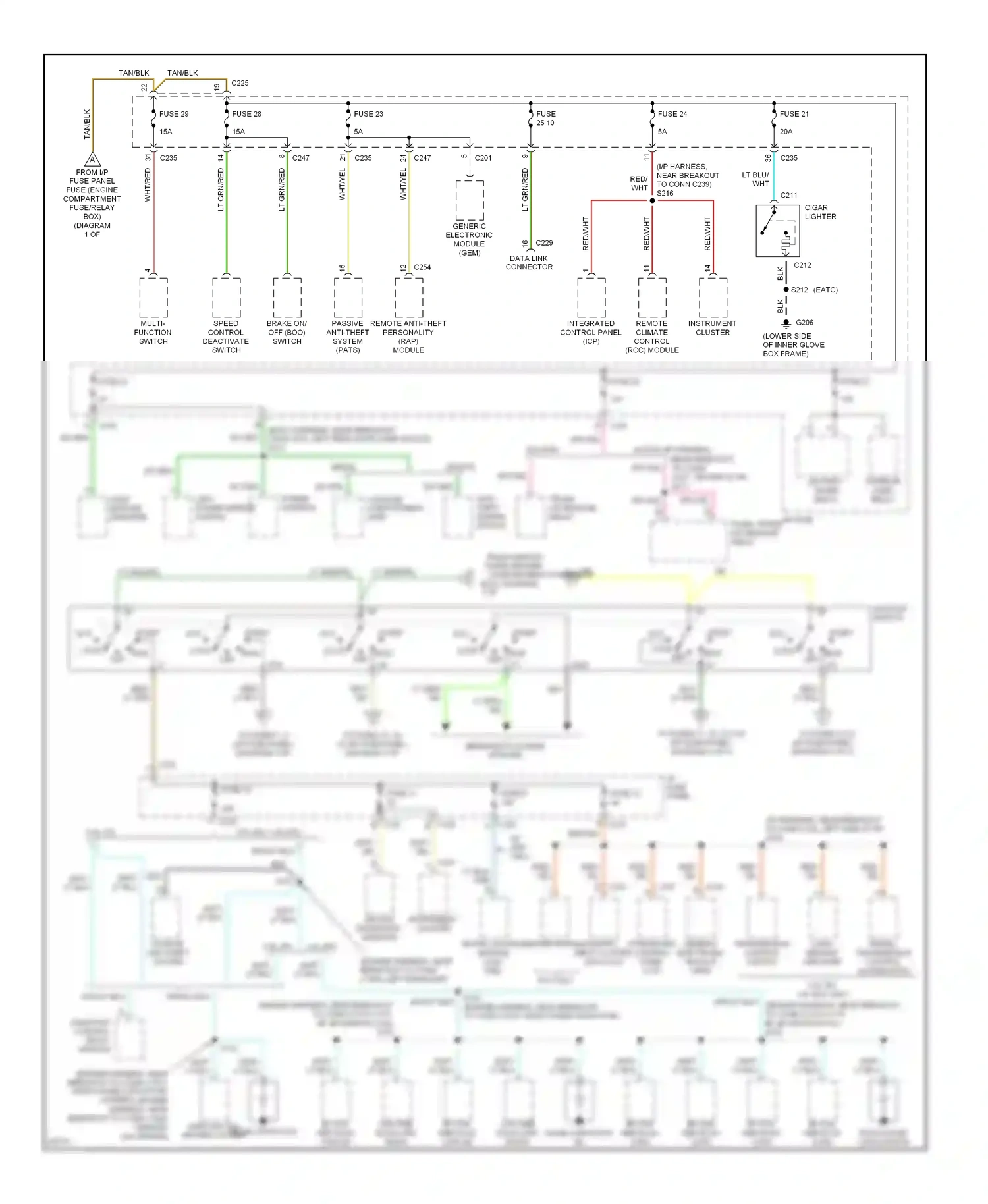 Wiring diagram multi- function switch for Ford Taurus III (1995-1999) (10 of 11)