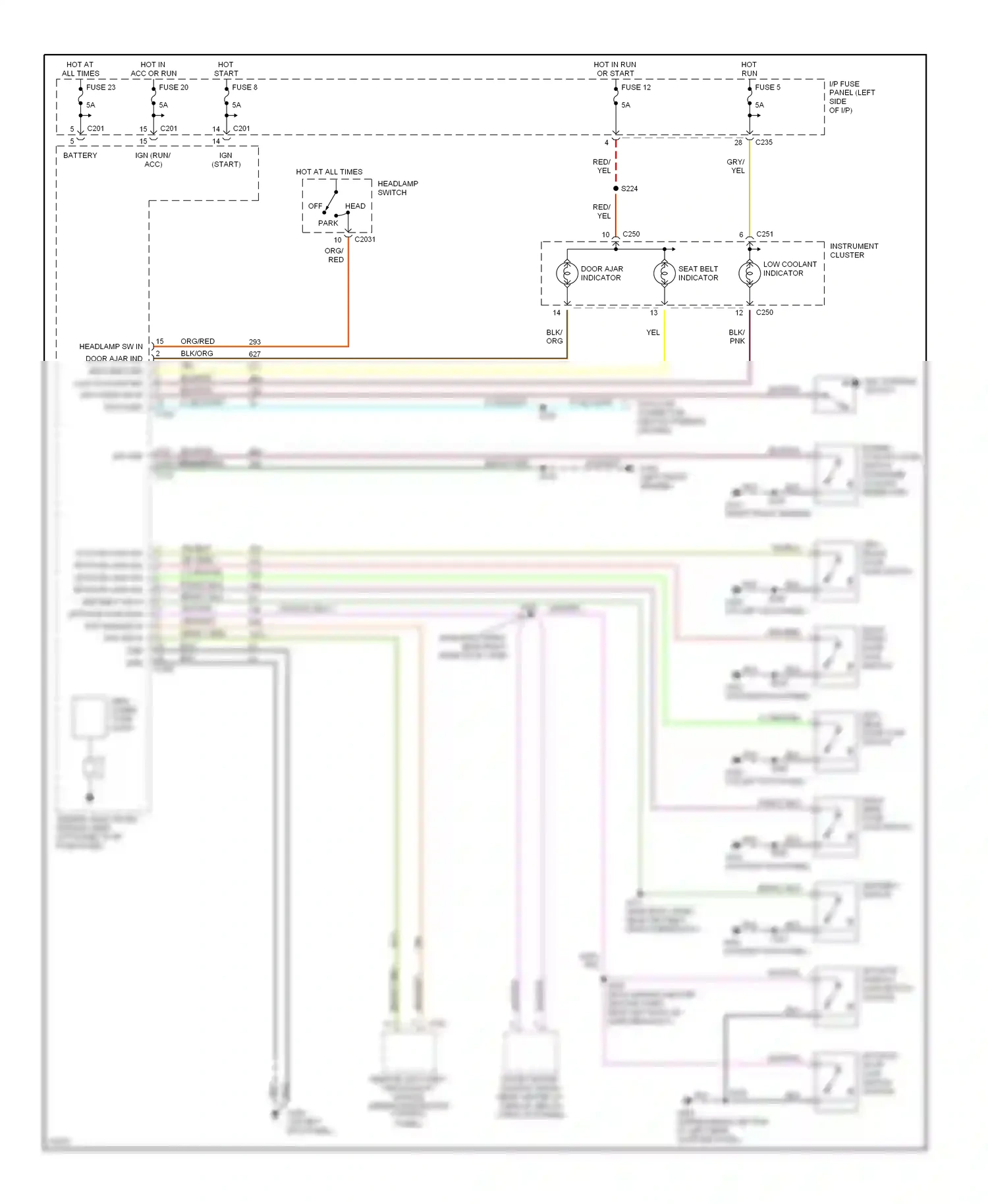 Wiring diagram right front door ajar switch for Ford Taurus III (1995-1999) (2 of 2)