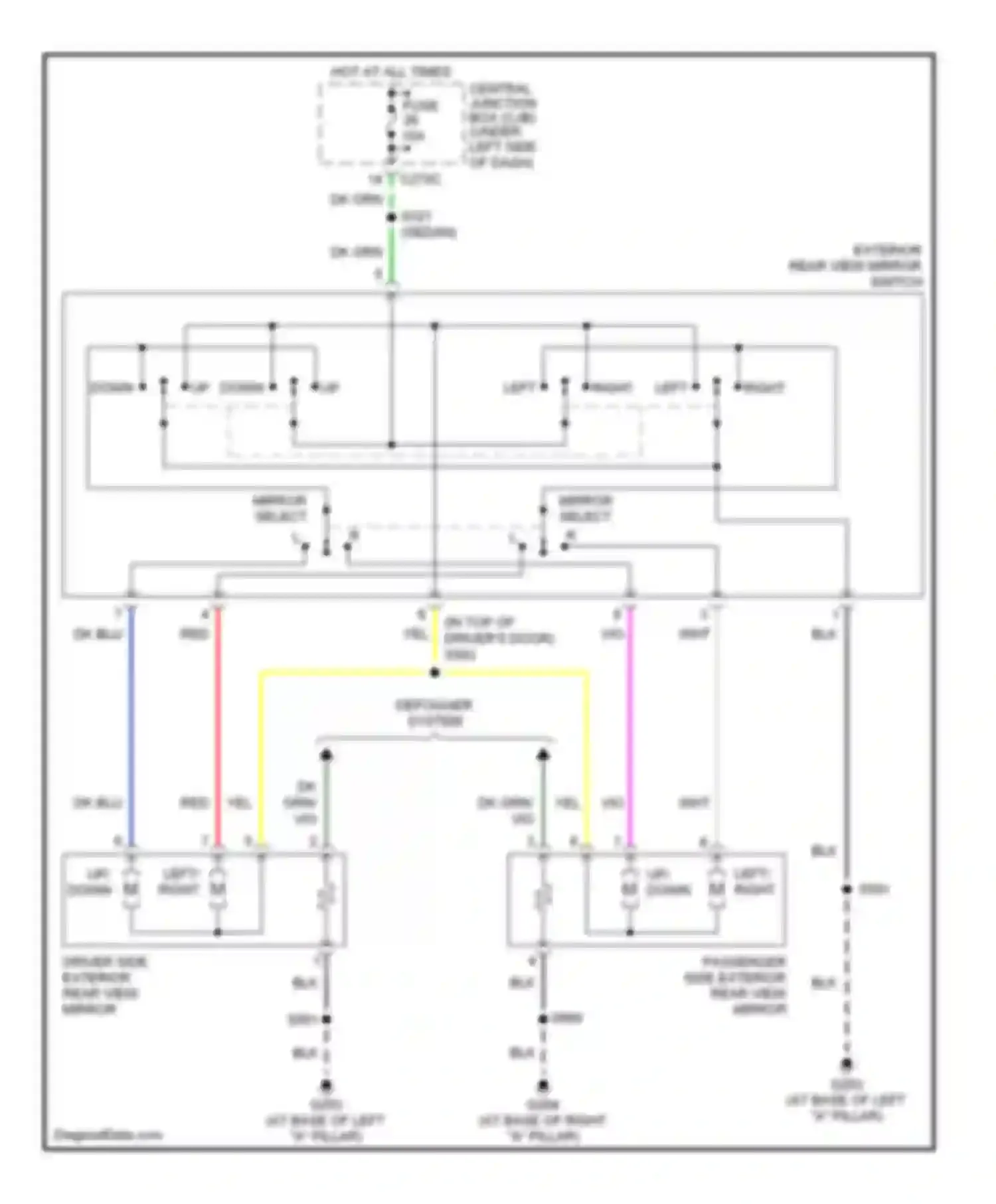 Wiring diagram driver side exterior rear view mirror for Ford Taurus IV (1999-2004) (3 of 3)