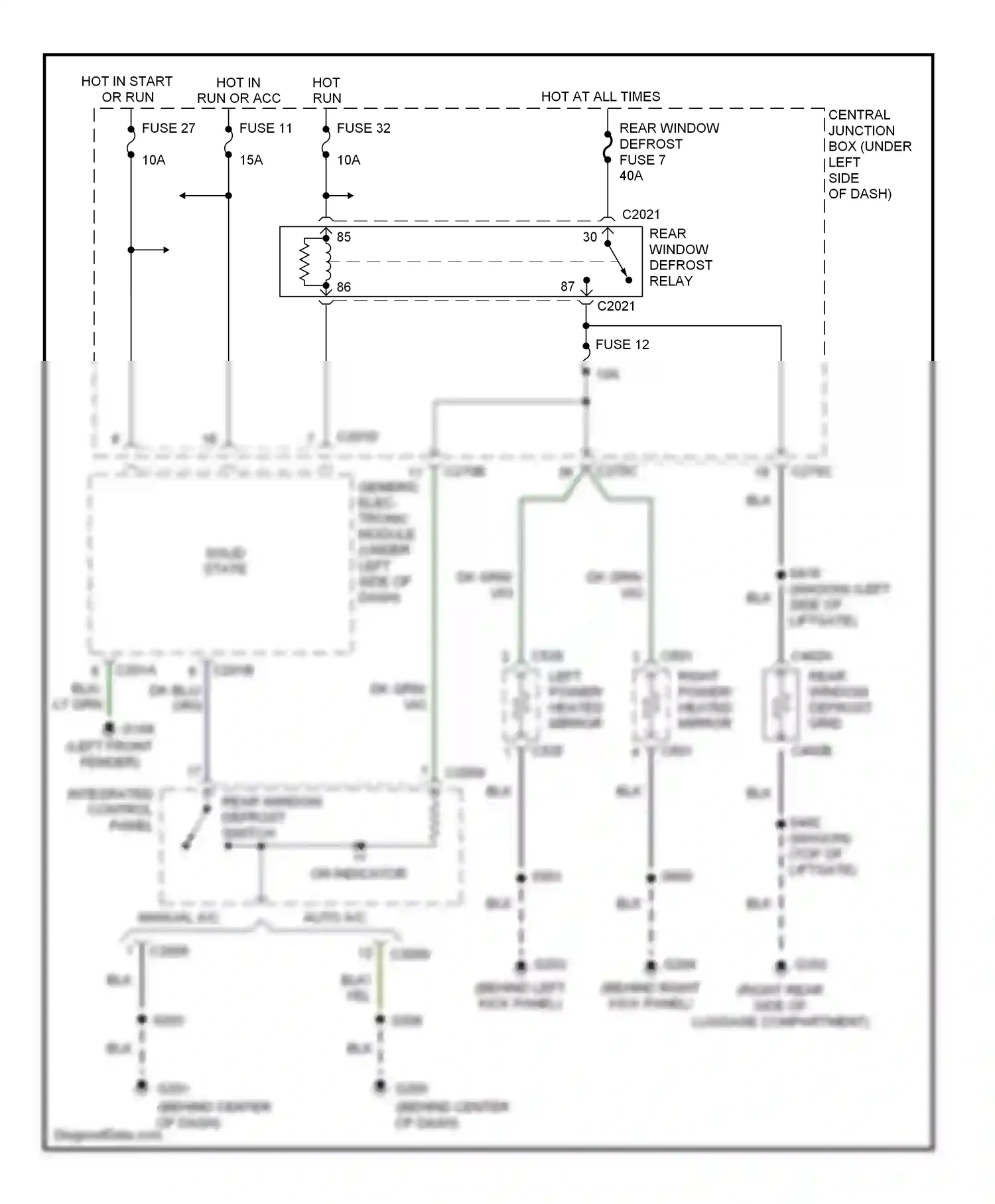 Ford Taurus IV (1999-2004) rear window defrost grid wiring diagram  (1 of 2)